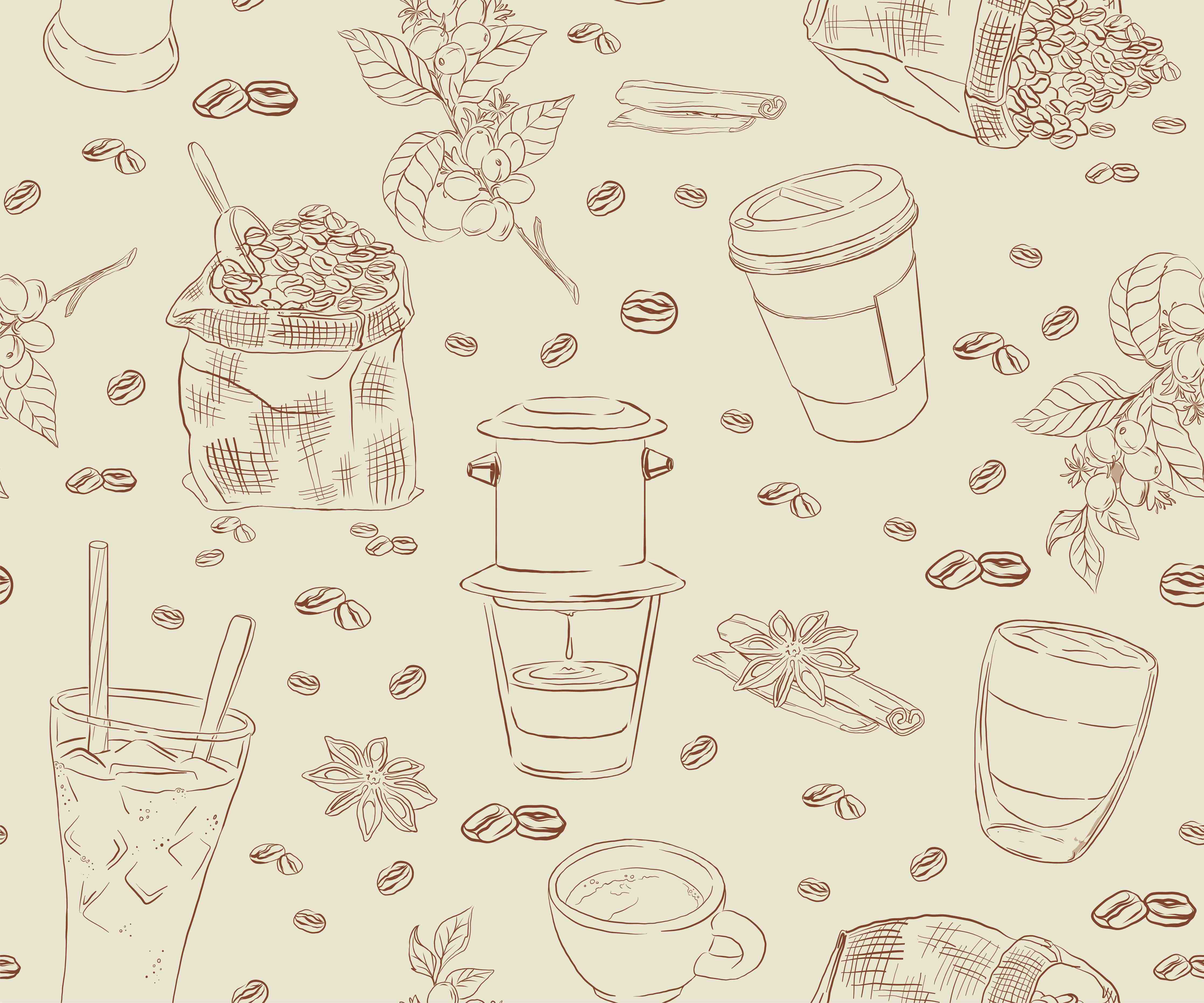 Große Wandbilder-Kaffee-Muster Beige Braun