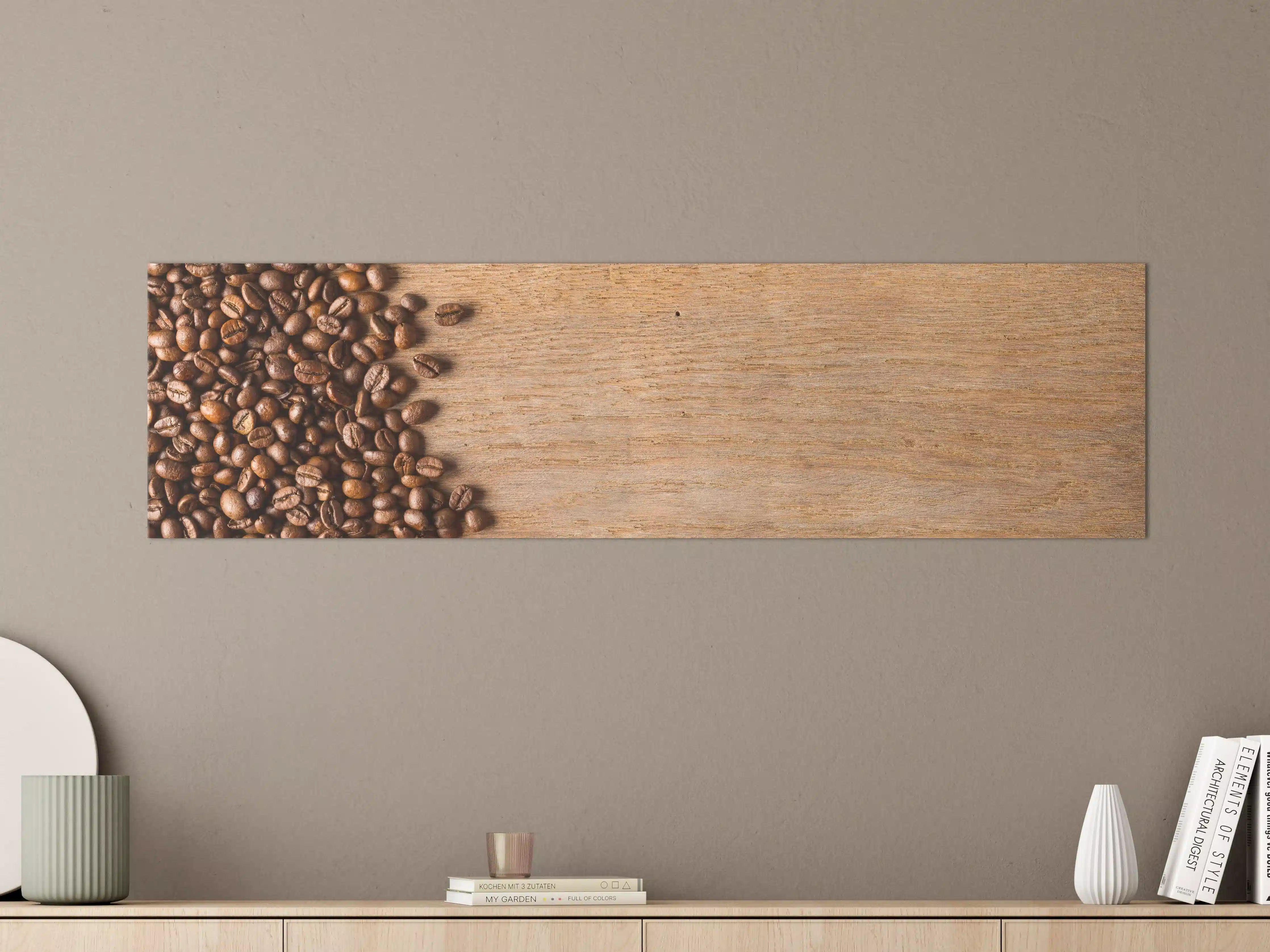 Große Wandbilder - Kaffeebohnen auf Holz