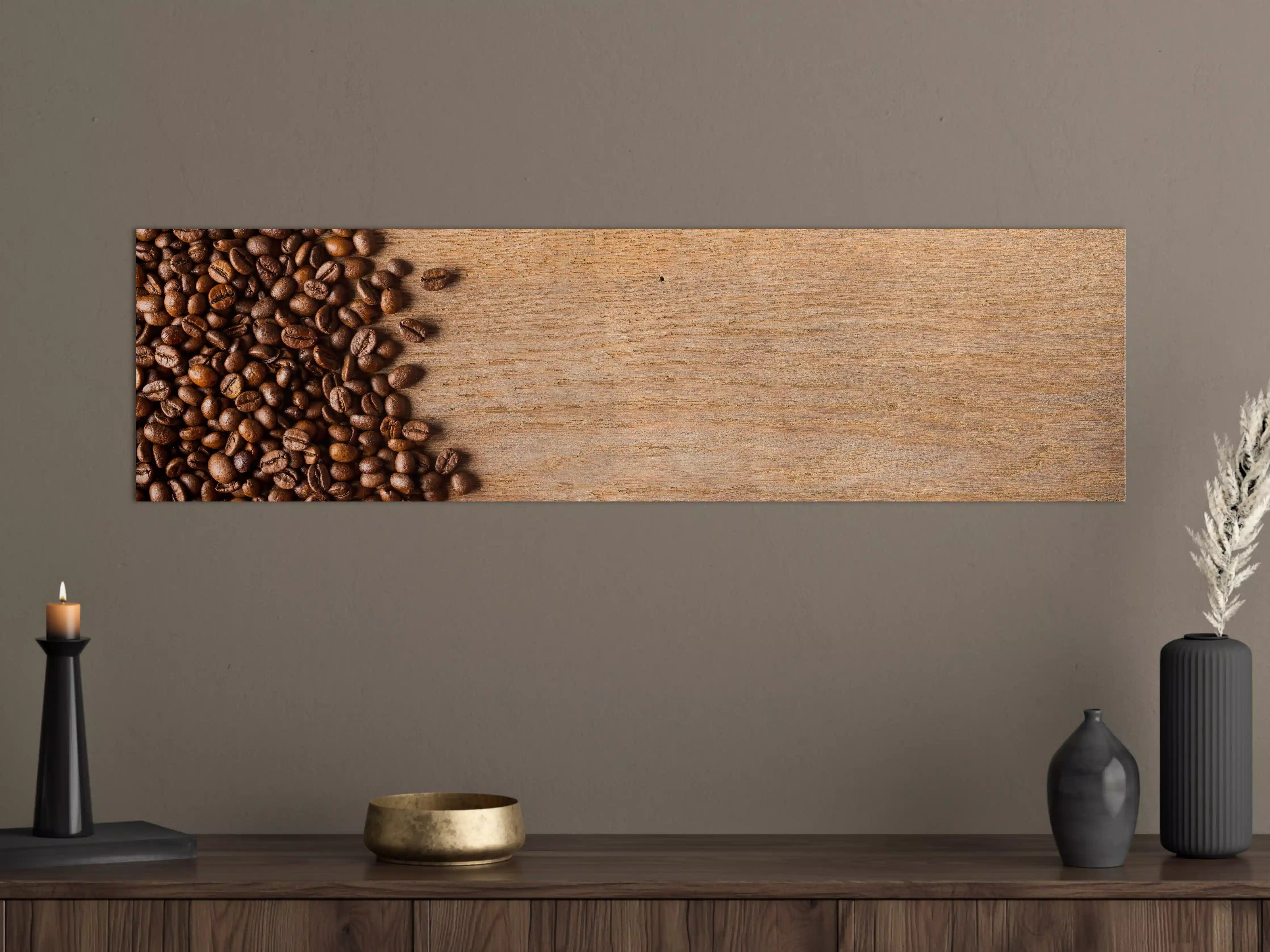 Große Wandbilder - Kaffeebohnen auf Holz