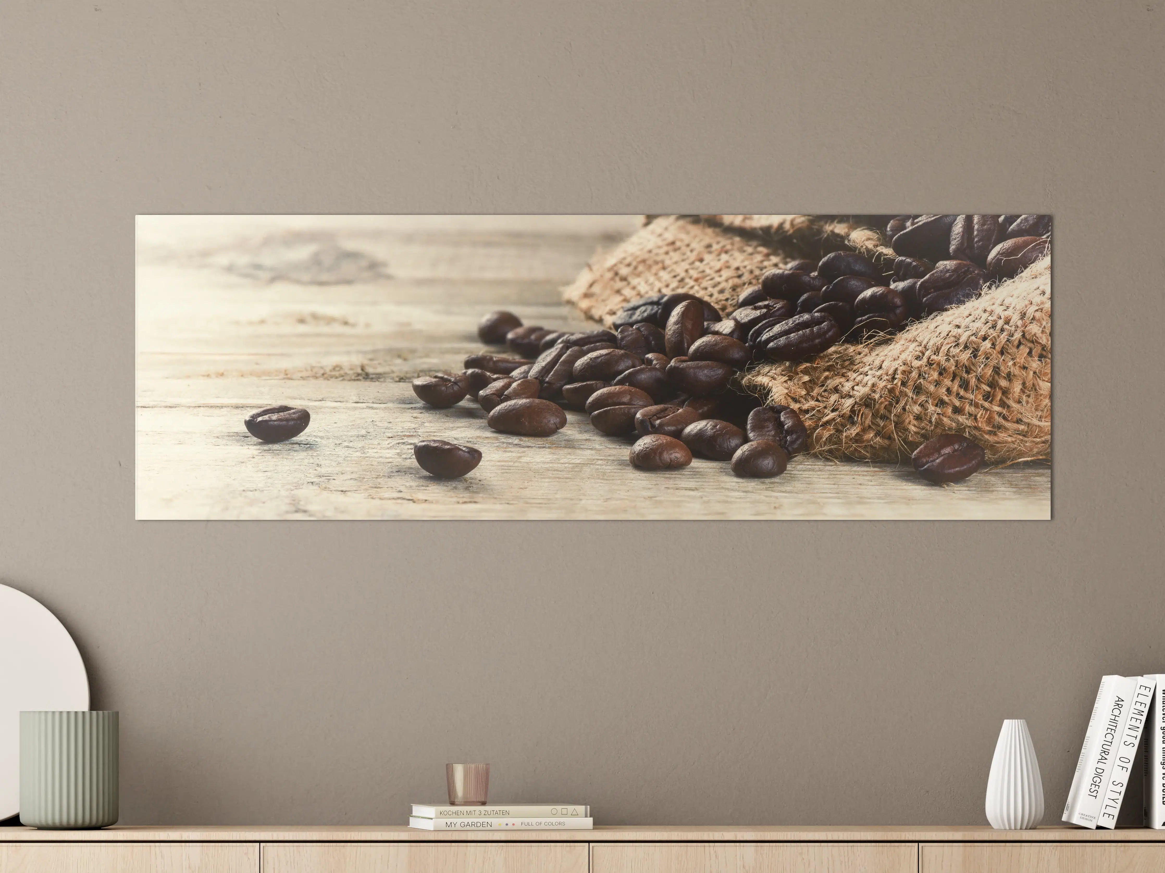 Große Wandbilder - Kaffeebohnen auf Holztisch