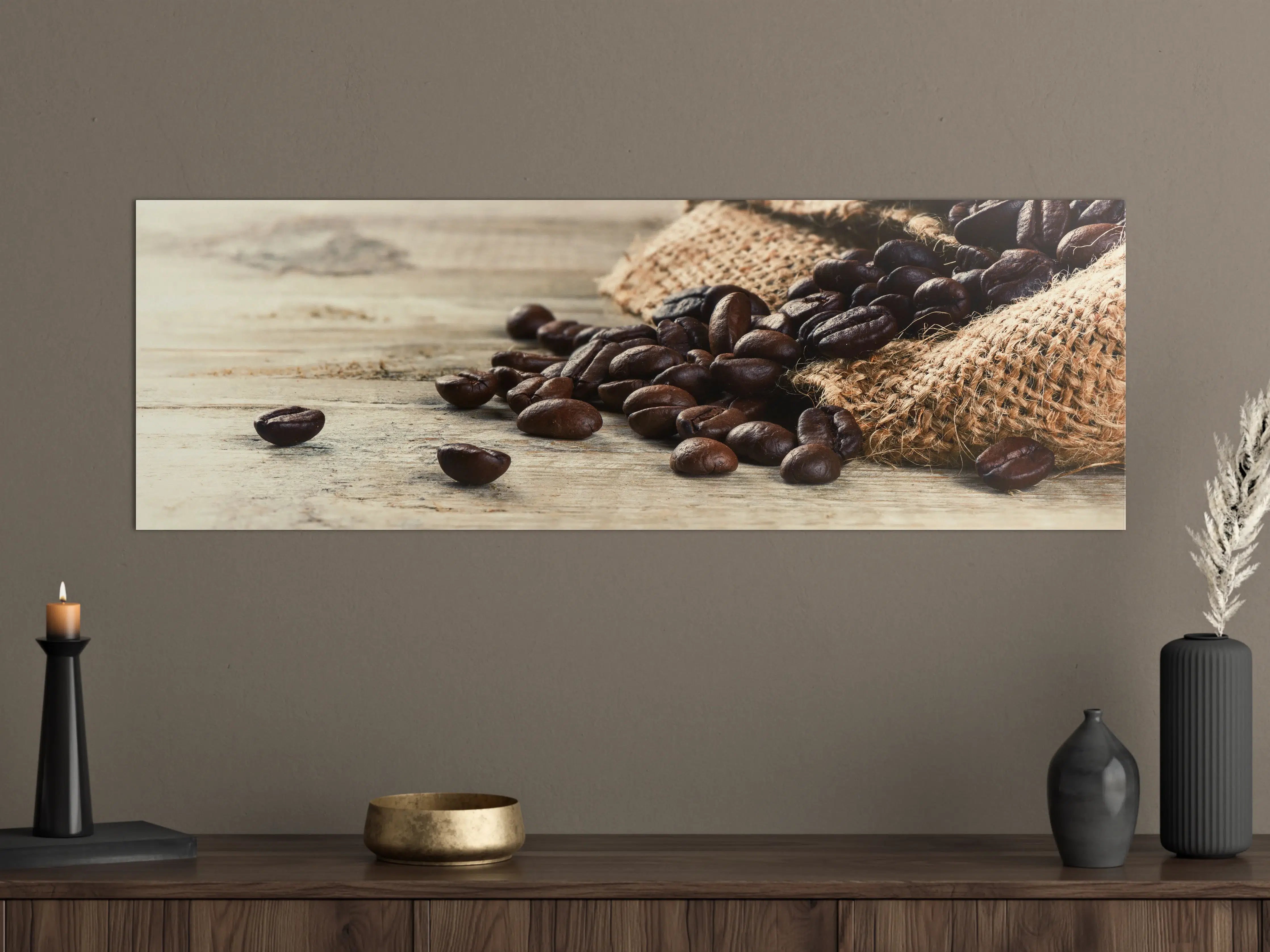 Große Wandbilder - Kaffeebohnen auf Holztisch
