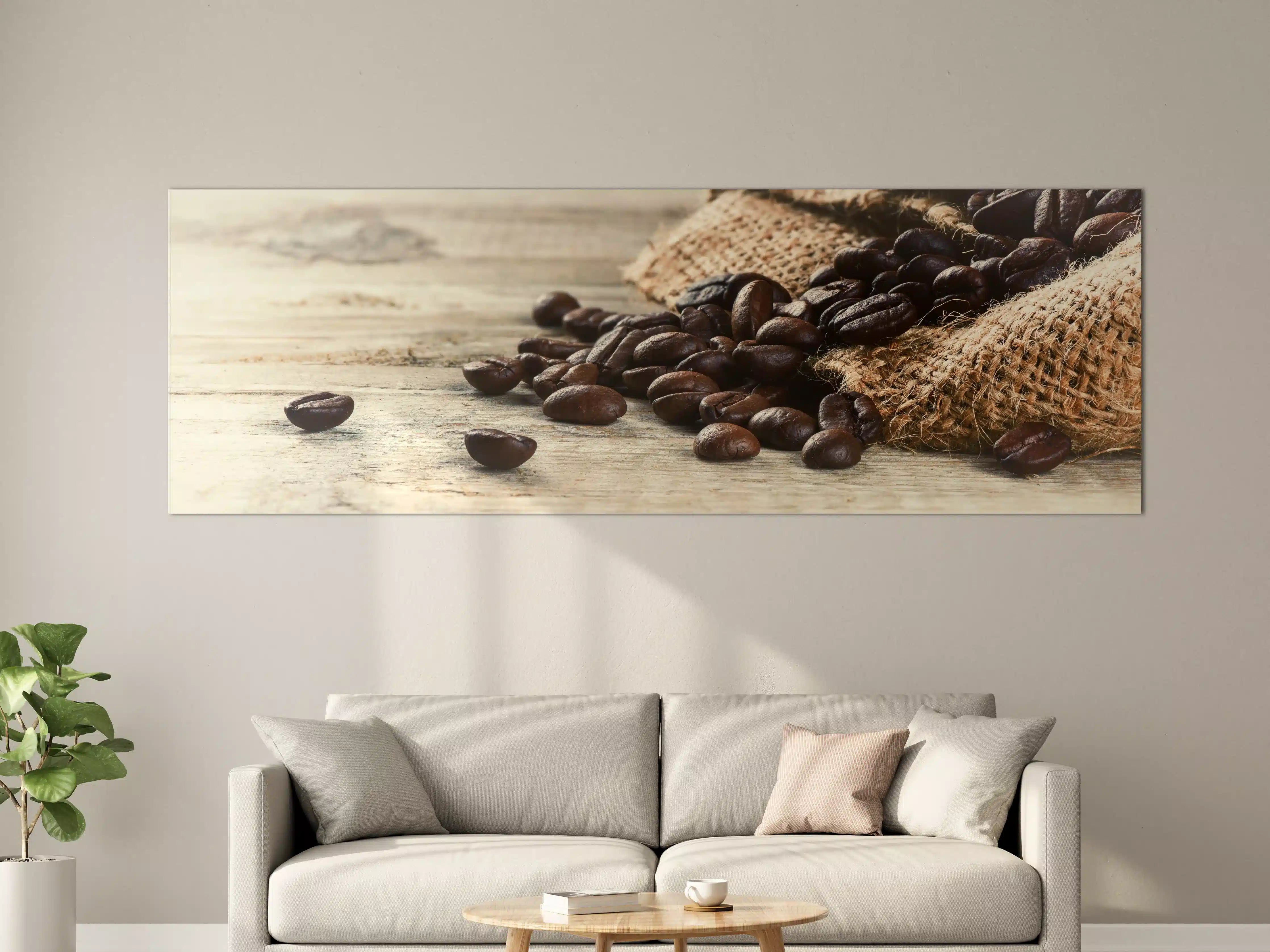 Große Wandbilder - Kaffeebohnen auf Holztisch