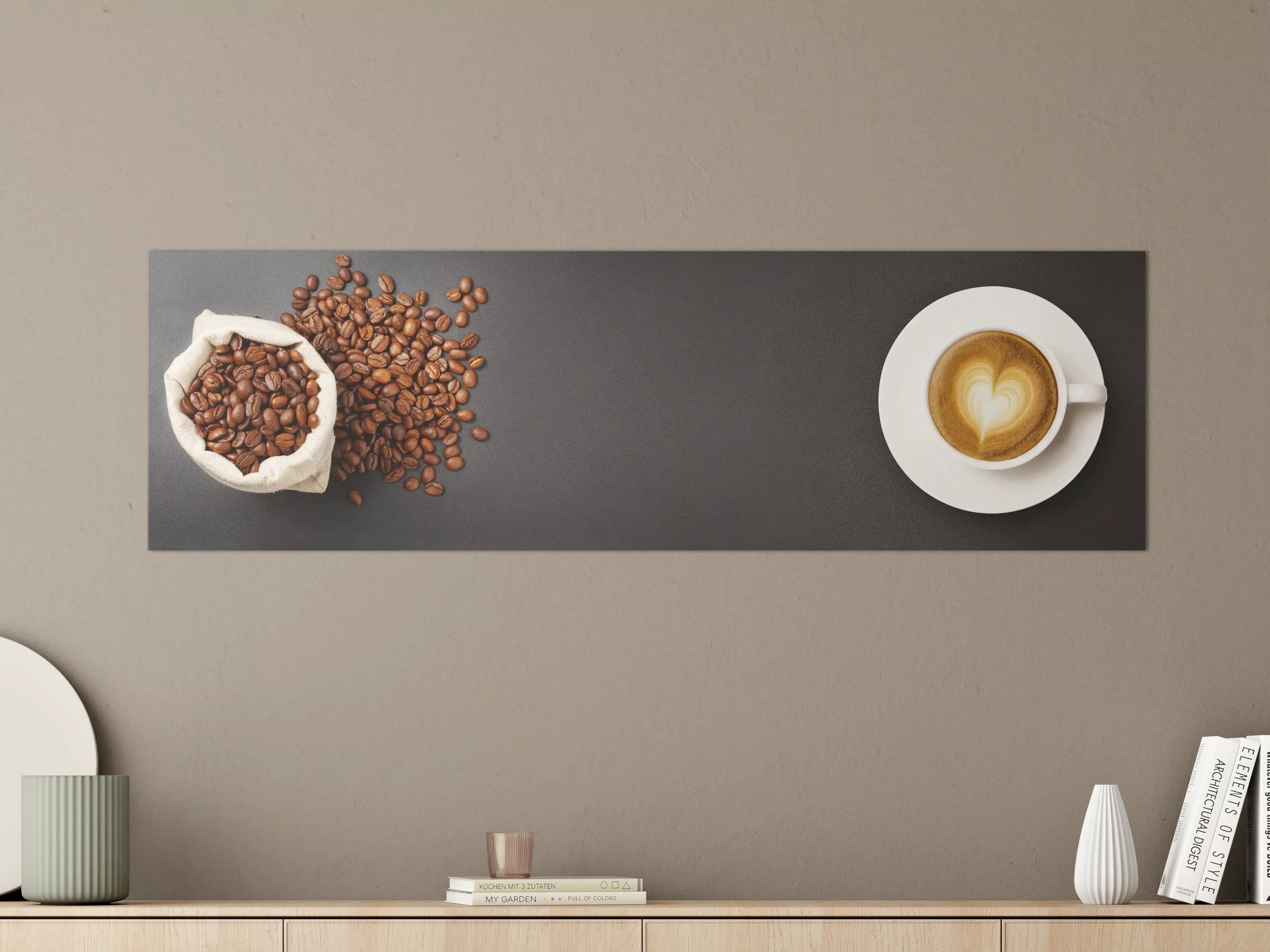 Große Wandbilder - Kaffeebohnen und Cappuccino Braun-Weiß