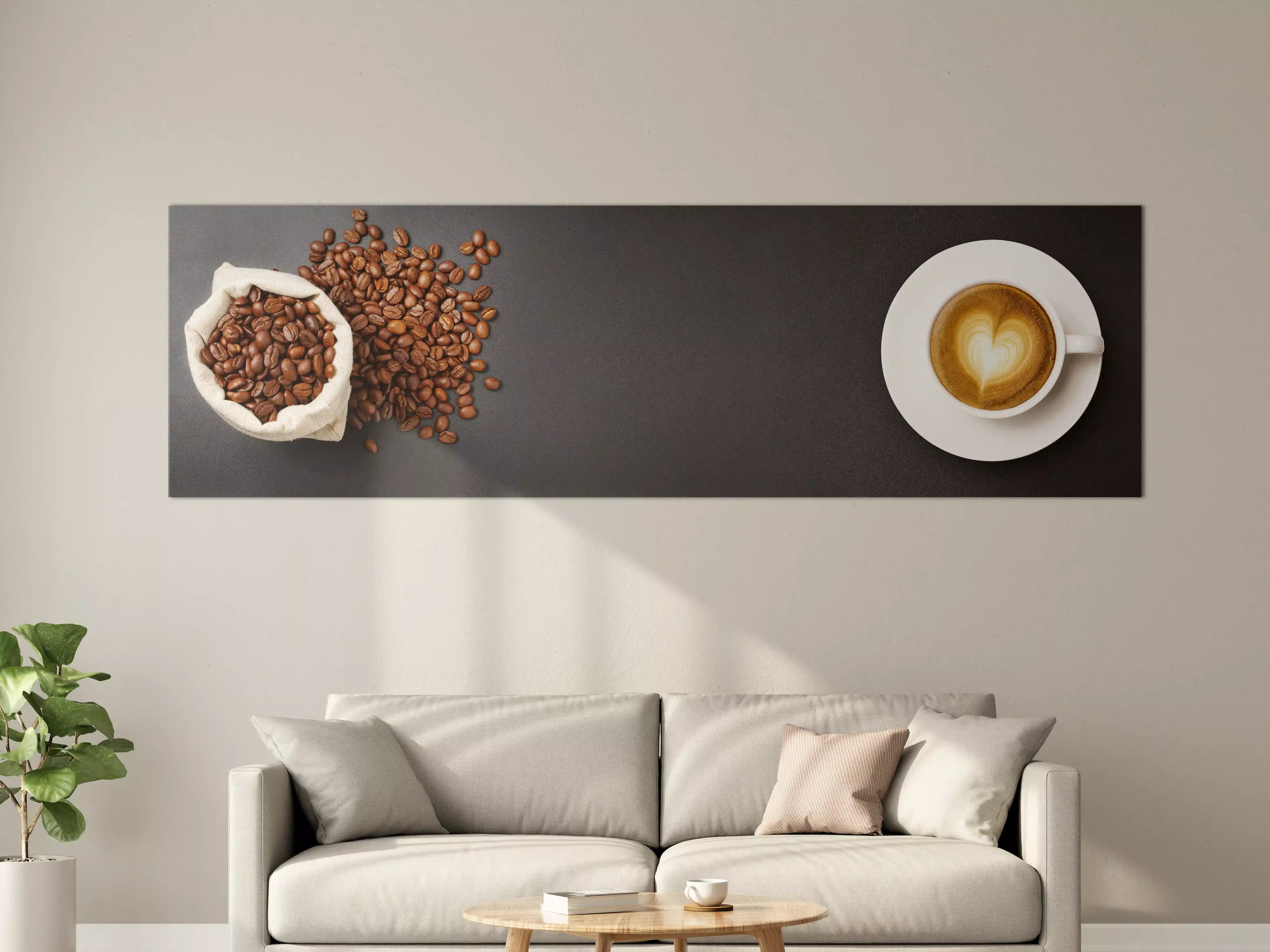 Große Wandbilder - Kaffeebohnen und Cappuccino Braun-Weiß