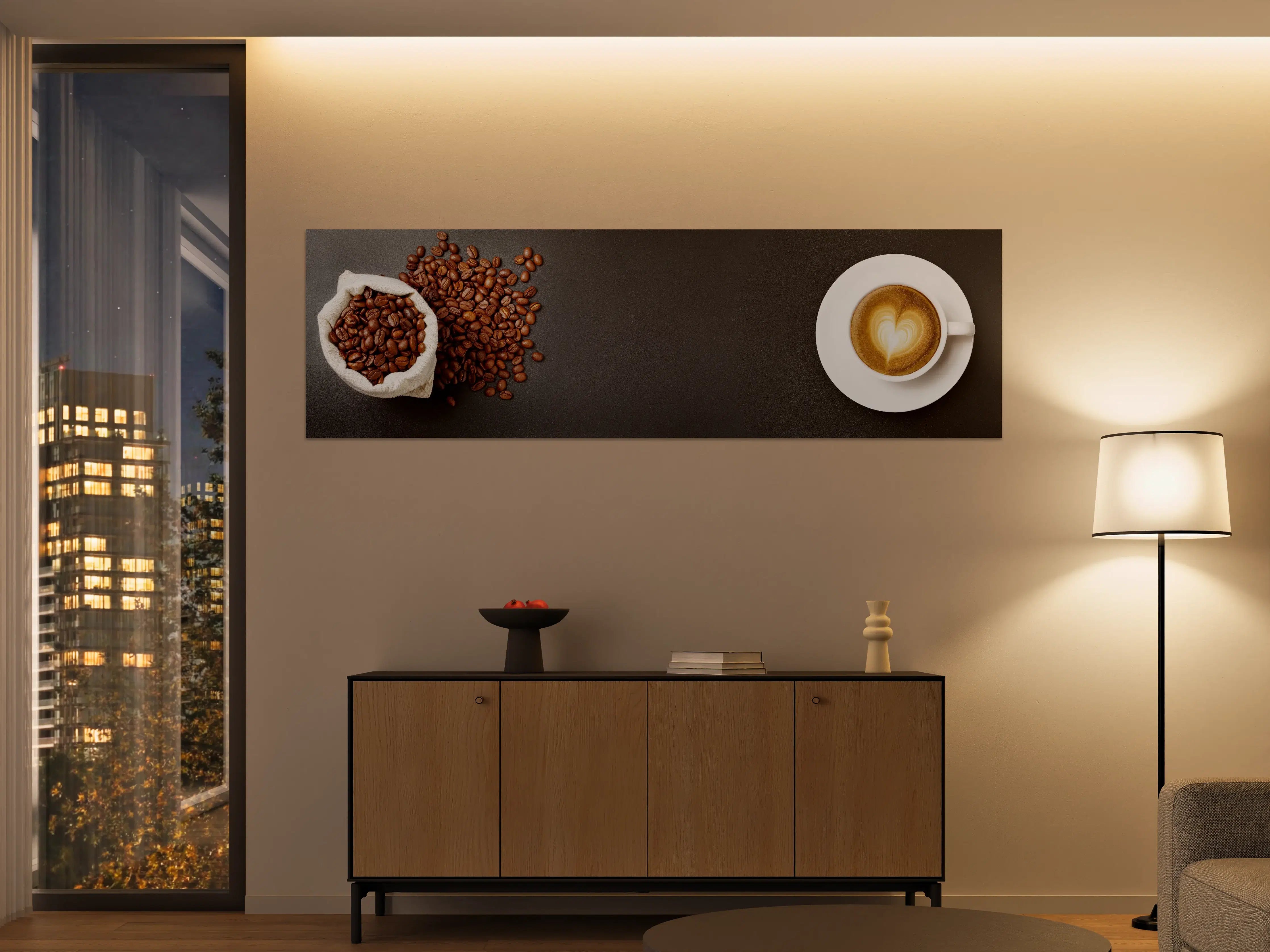 Große Wandbilder - Kaffeebohnen und Cappuccino Braun-Weiß