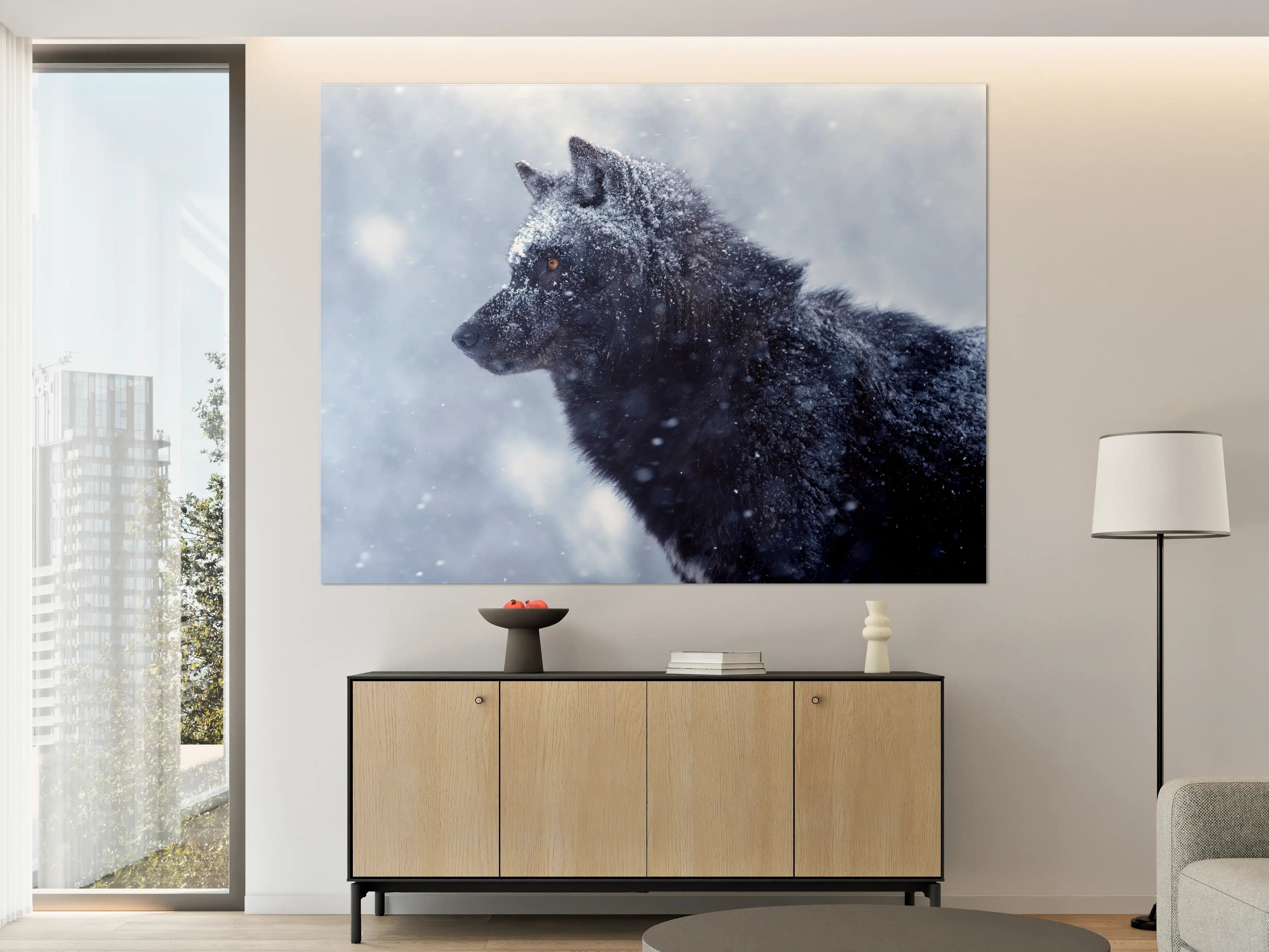 Große Wandbilder - Kanadischer Wolf im Schneefall