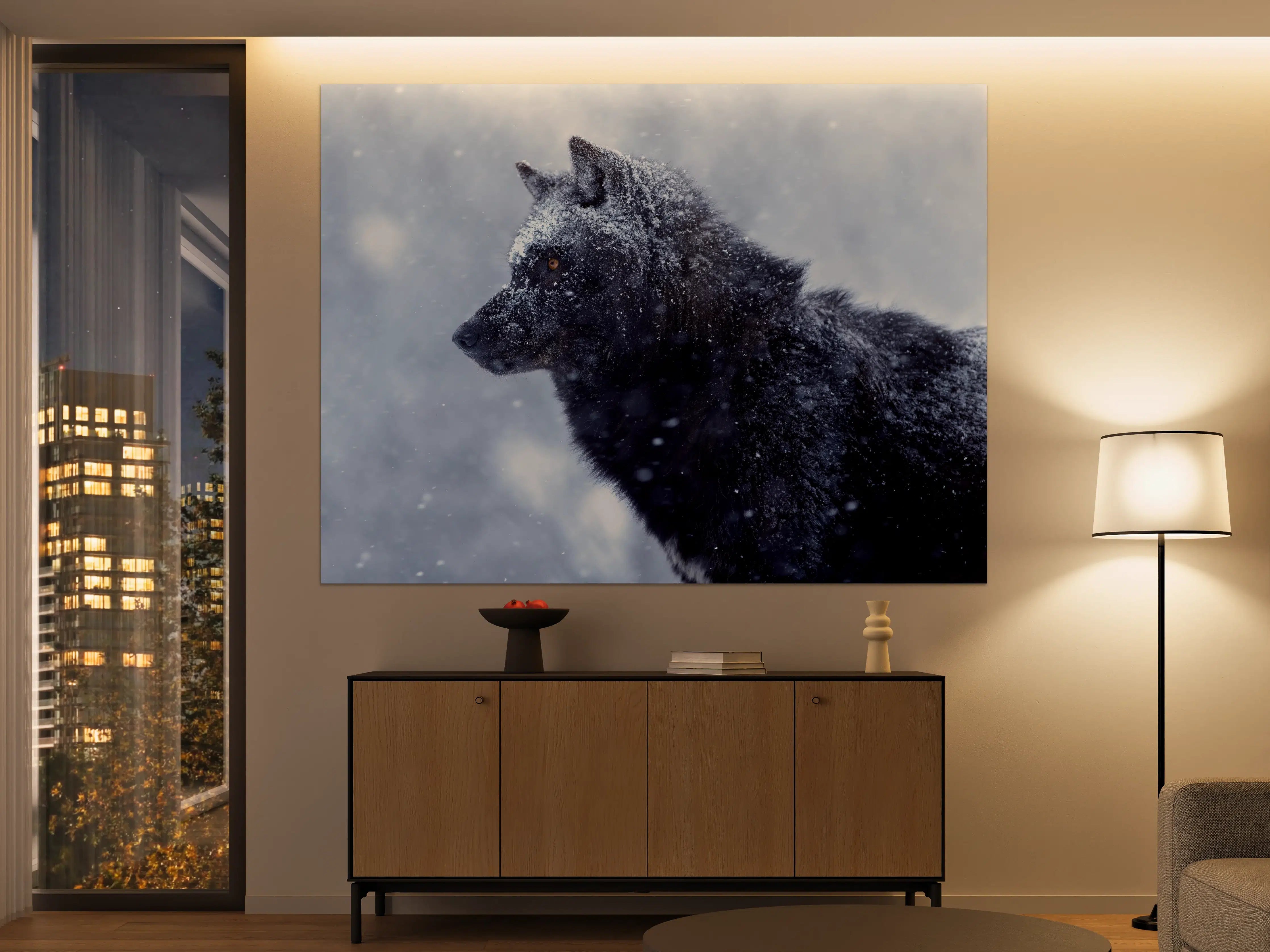 Große Wandbilder - Kanadischer Wolf im Schneefall
