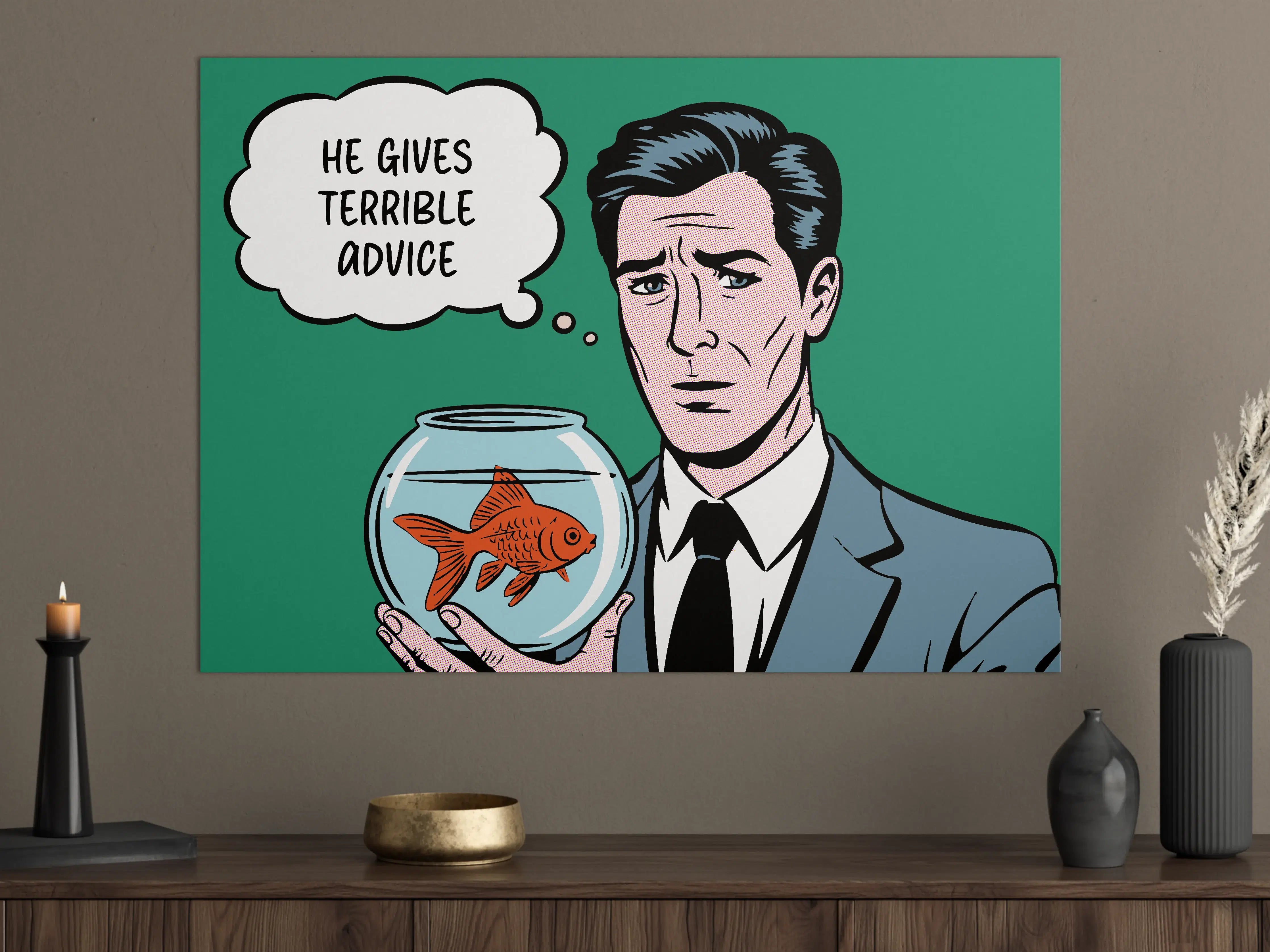 Große Wandbilder - Karikatur mit Fisch und Mann in Anzug