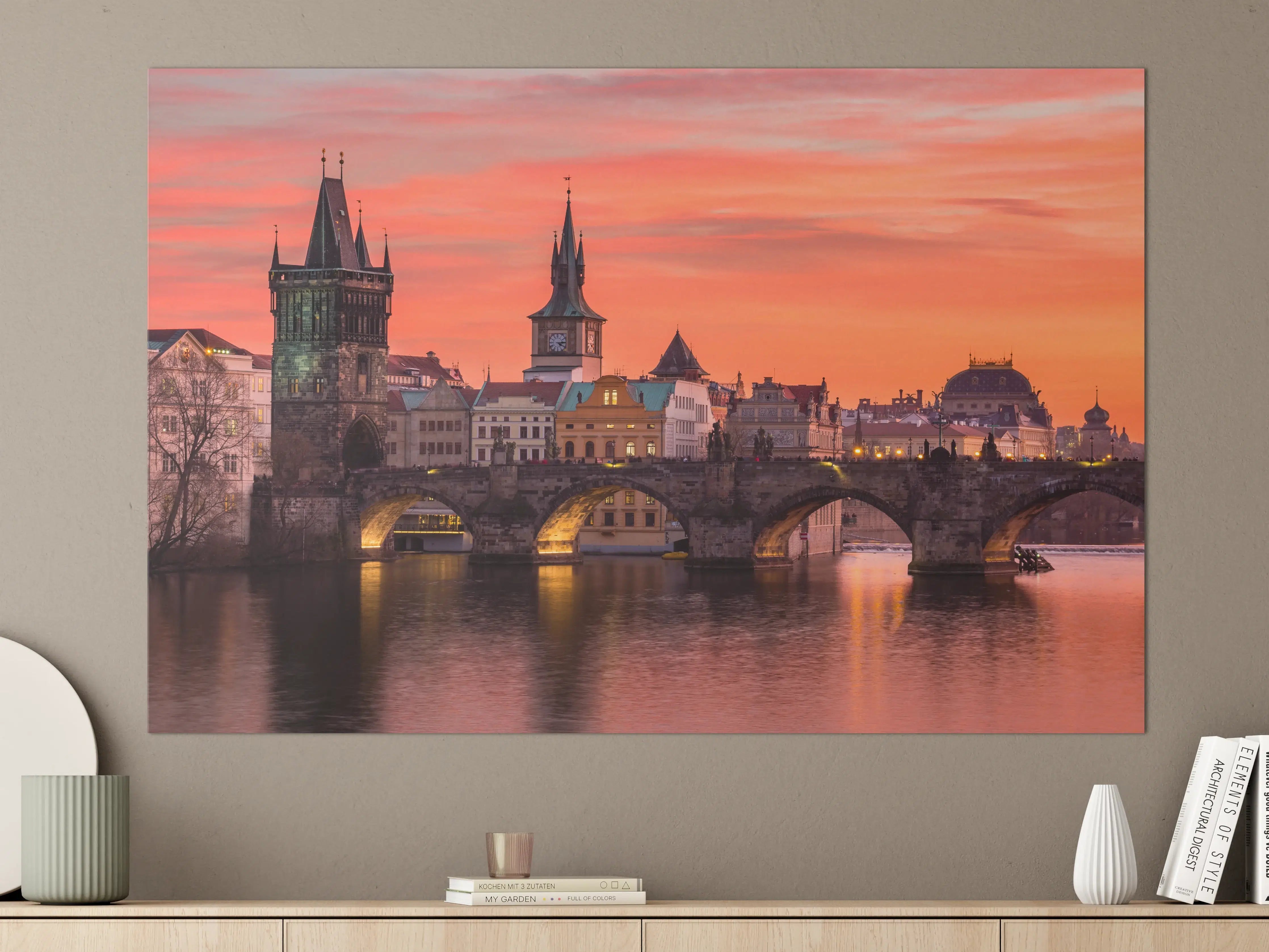 Große Wandbilder - Karlsbrücke in Prag bei Sonnenuntergang 