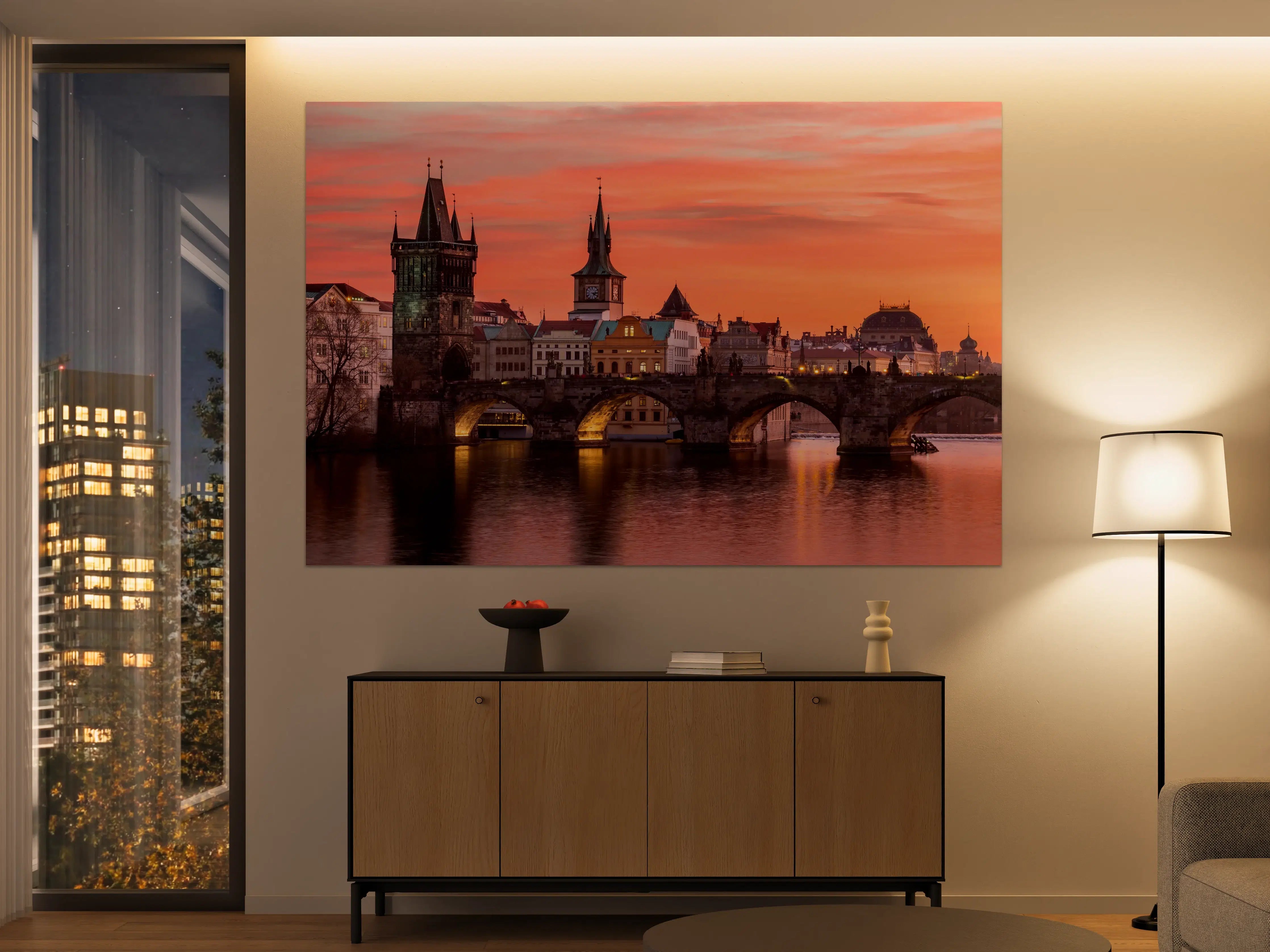 Große Wandbilder - Karlsbrücke in Prag bei Sonnenuntergang 
