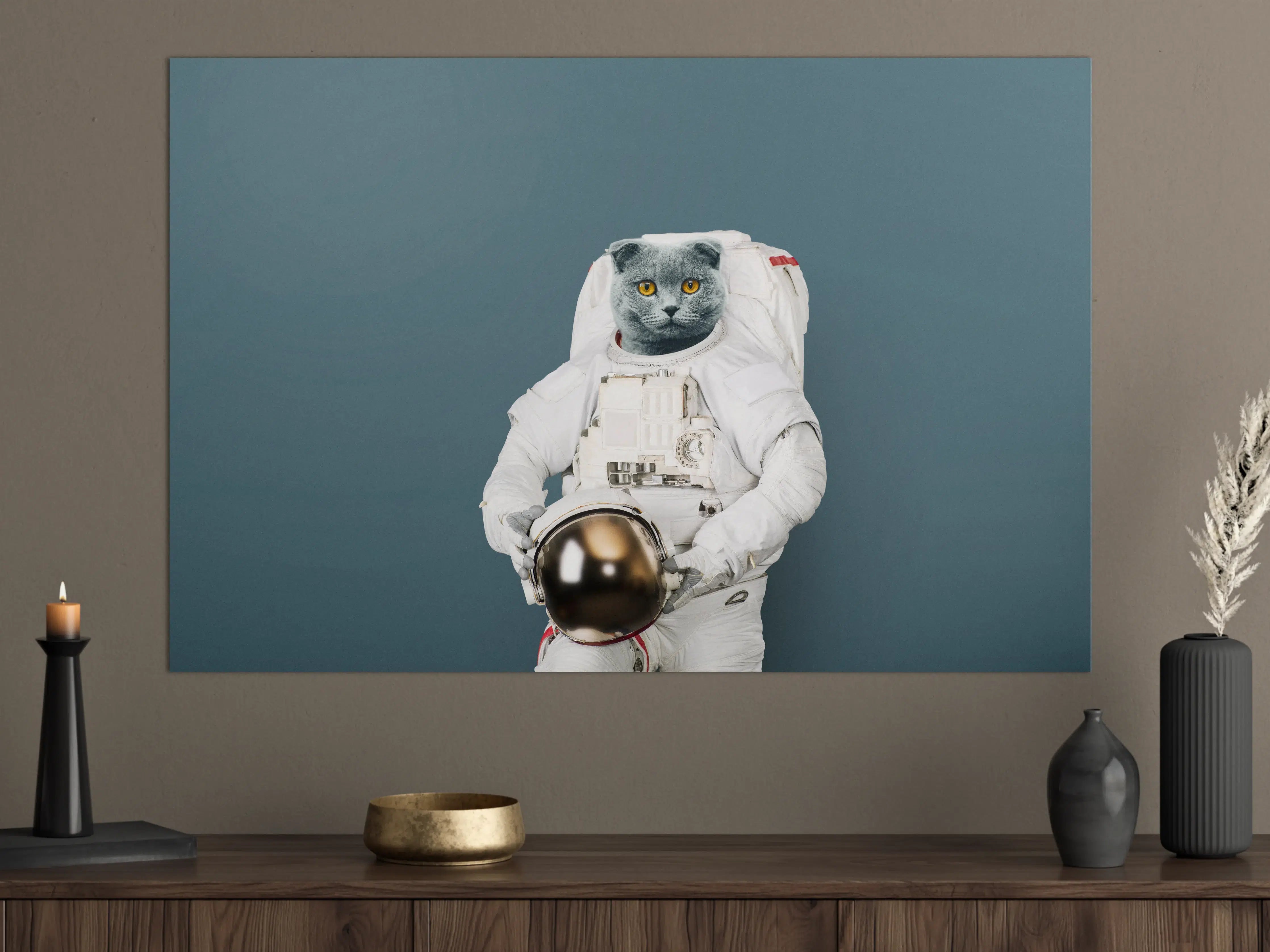 Große Wandbilder - Katzen-Astronaut Grau-Helm
