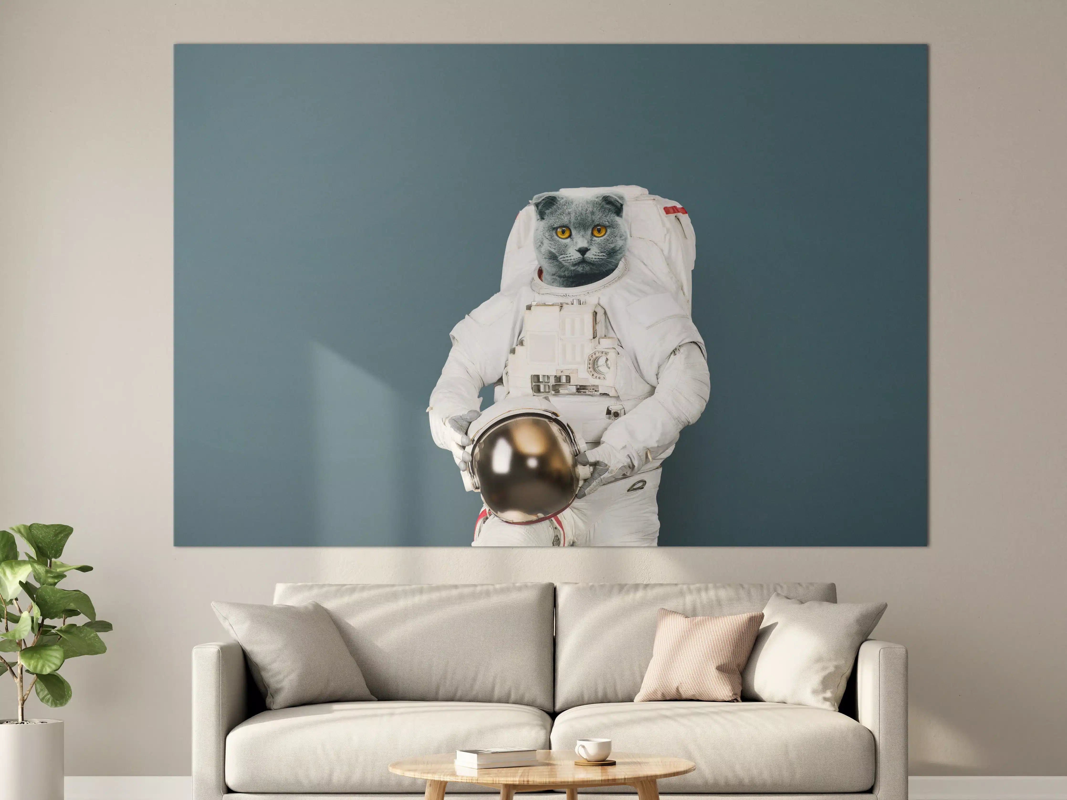 Große Wandbilder - Katzen-Astronaut Grau-Helm