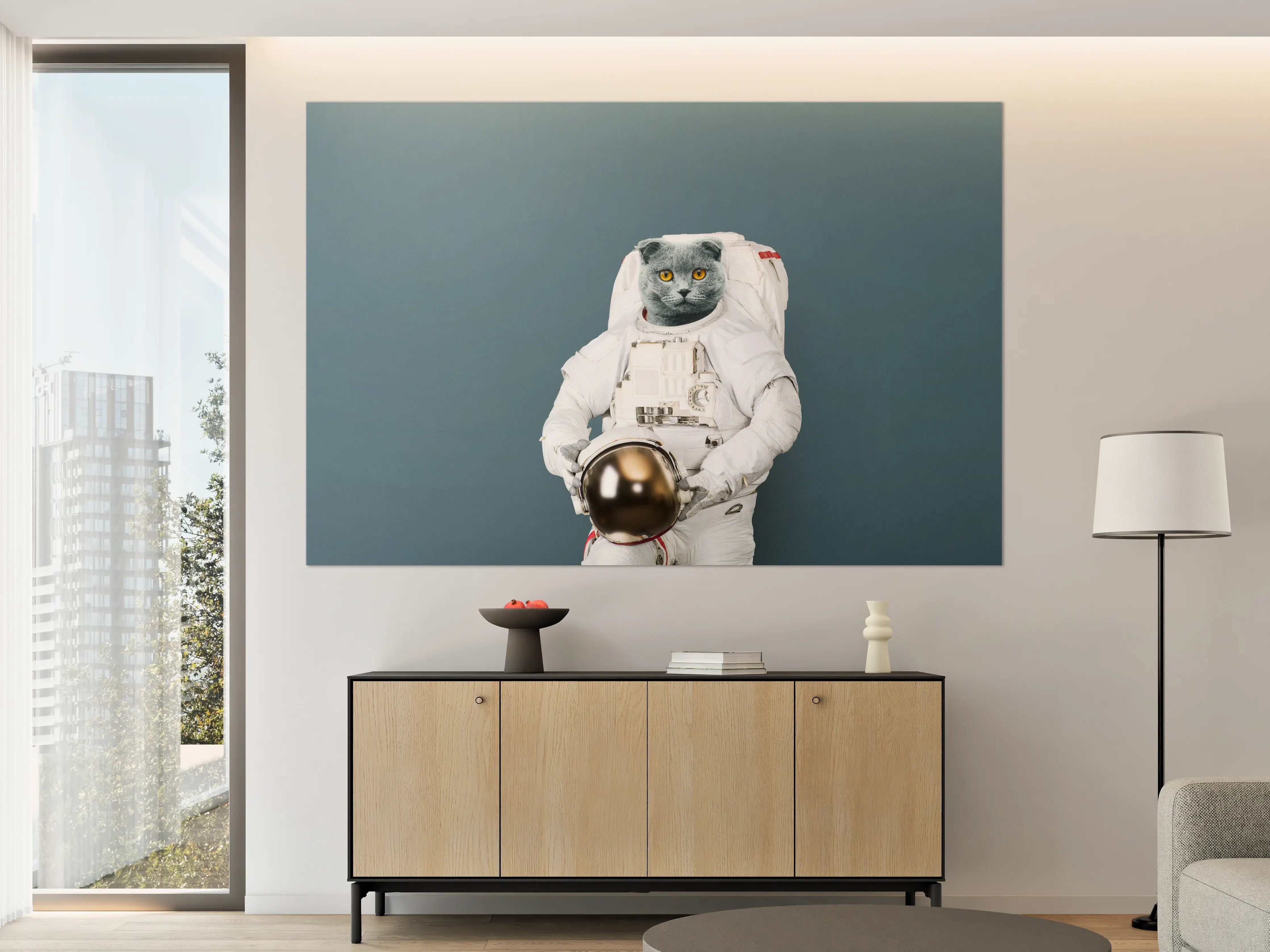 Große Wandbilder - Katzen-Astronaut Grau-Helm
