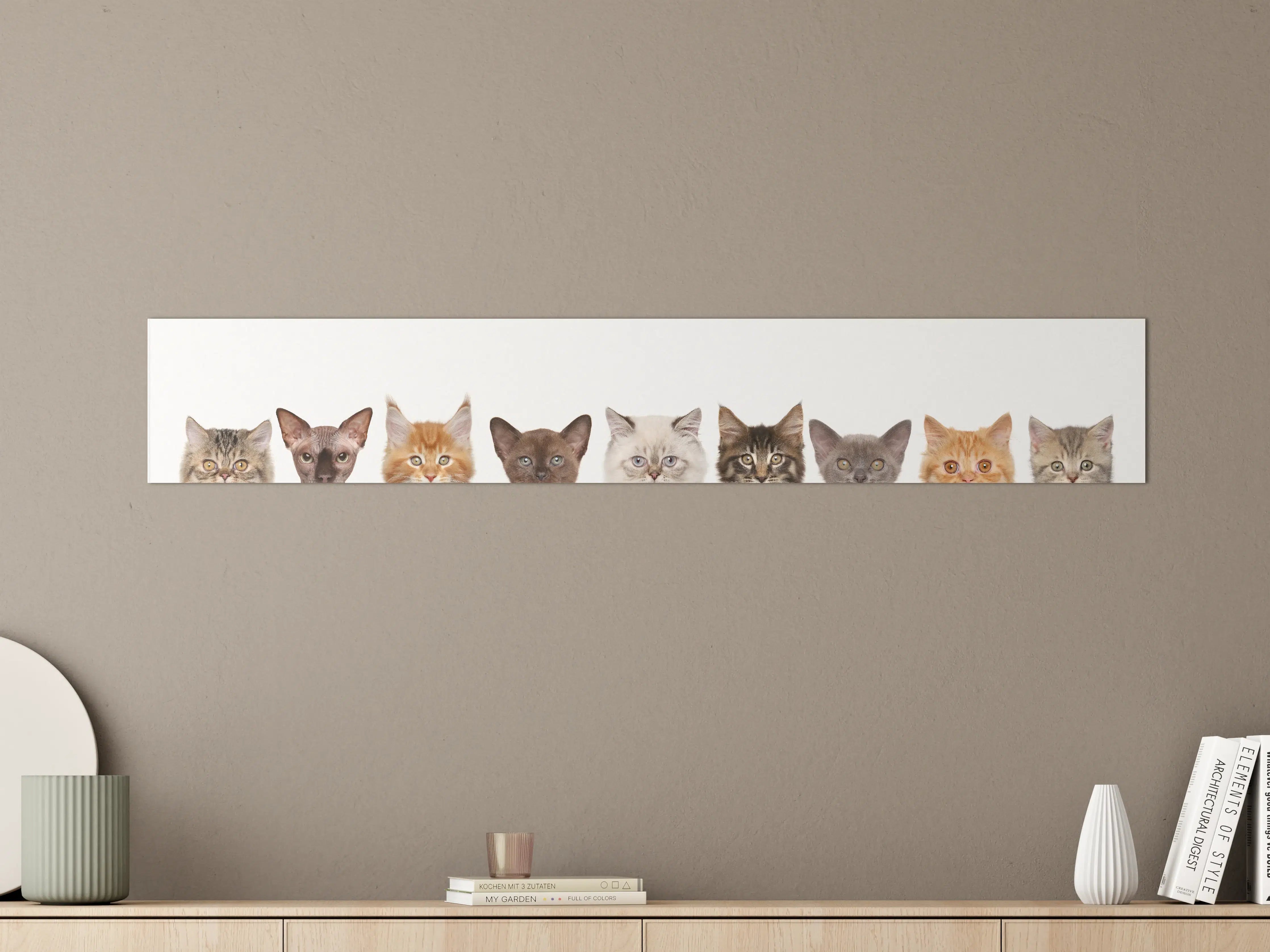 Große Wandbilder - Katzen-Kopf-Reihe in Weiß-Grau