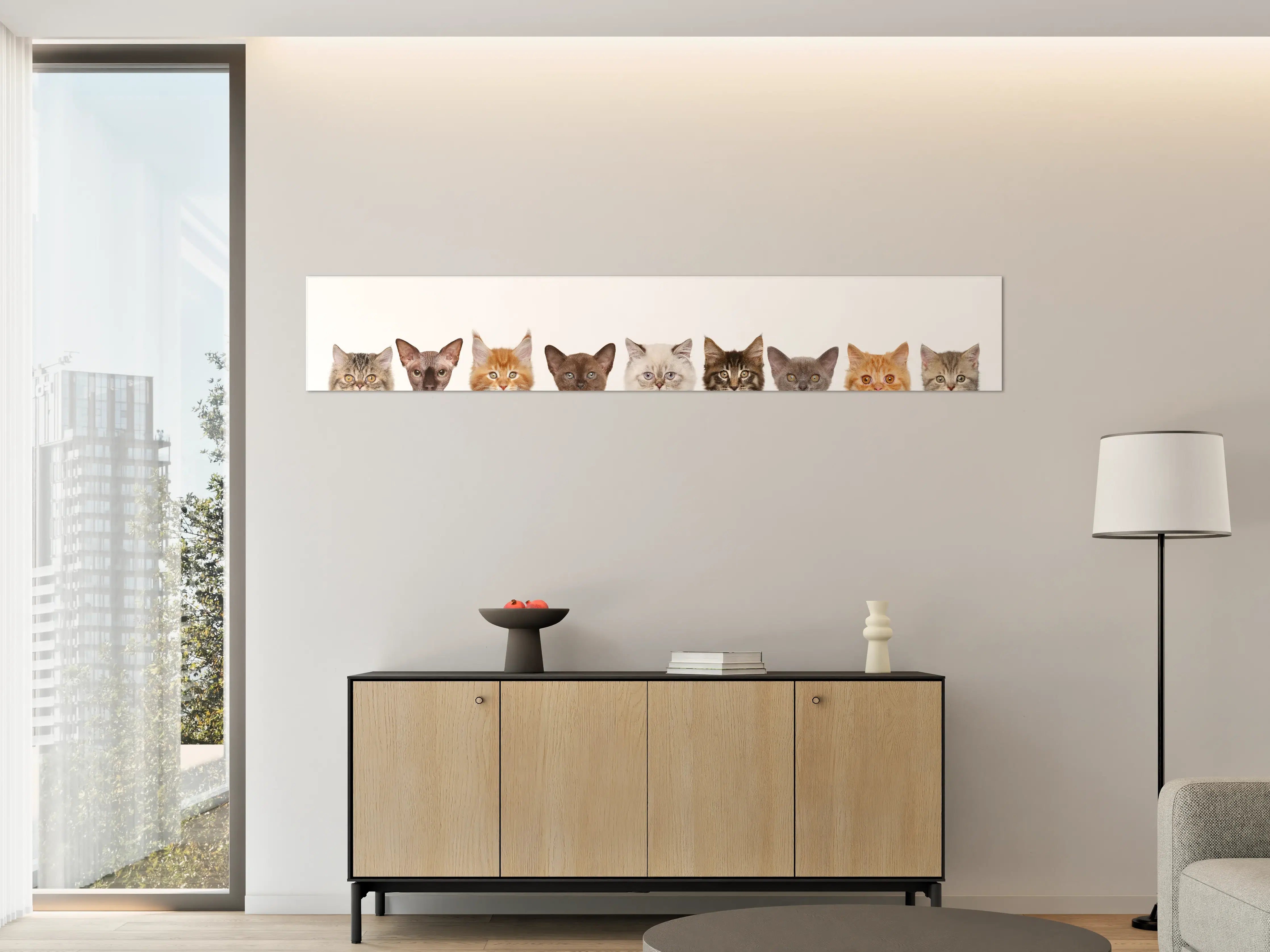 Große Wandbilder - Katzen-Kopf-Reihe in Weiß-Grau