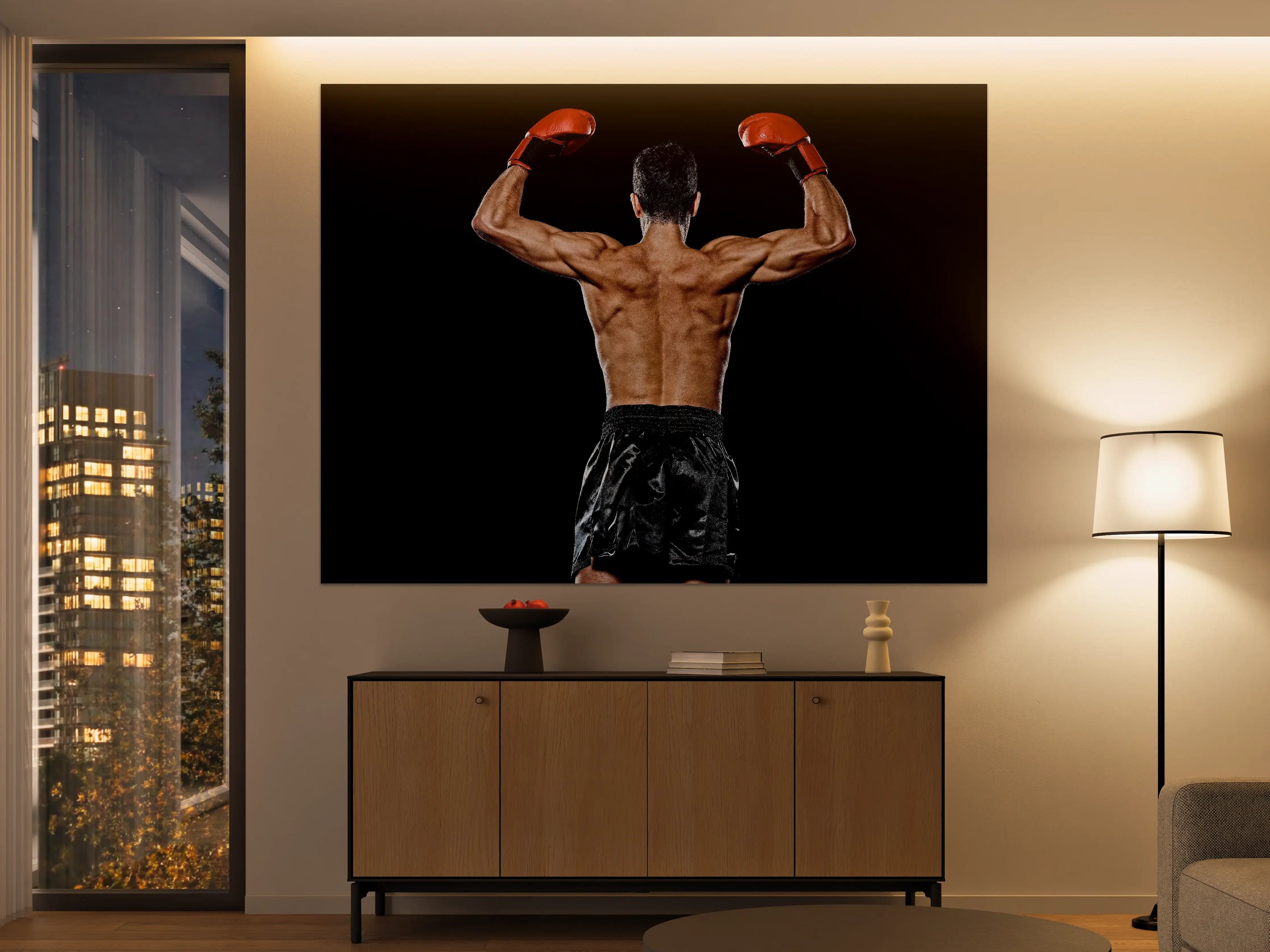 Große Wandbilder - Kaukasischer Boxer auf schwarzem Hintergrund