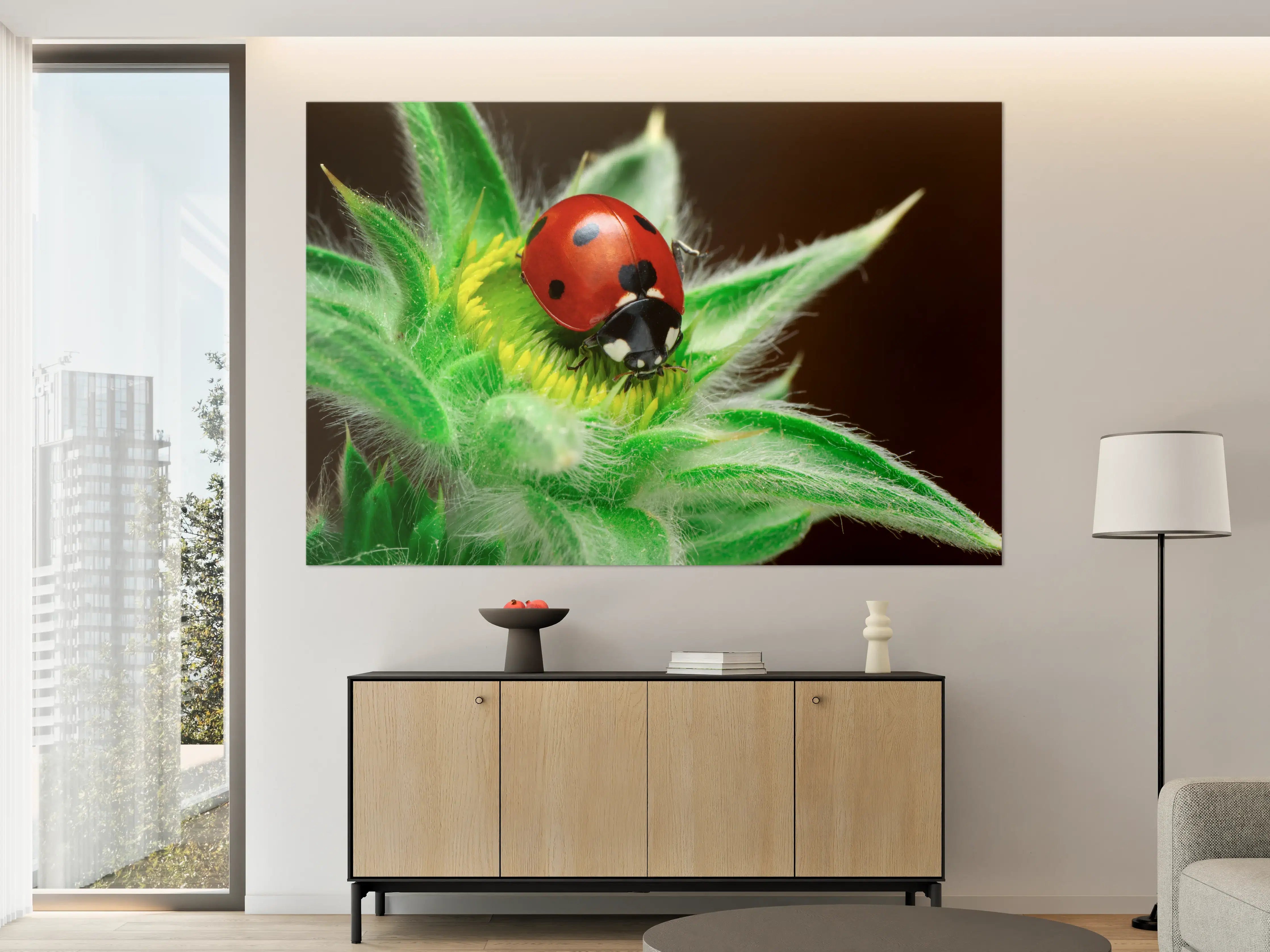 Große Wandbilder - Kaum wahrnehmende Marienkäfer auf fuzzy Blüte