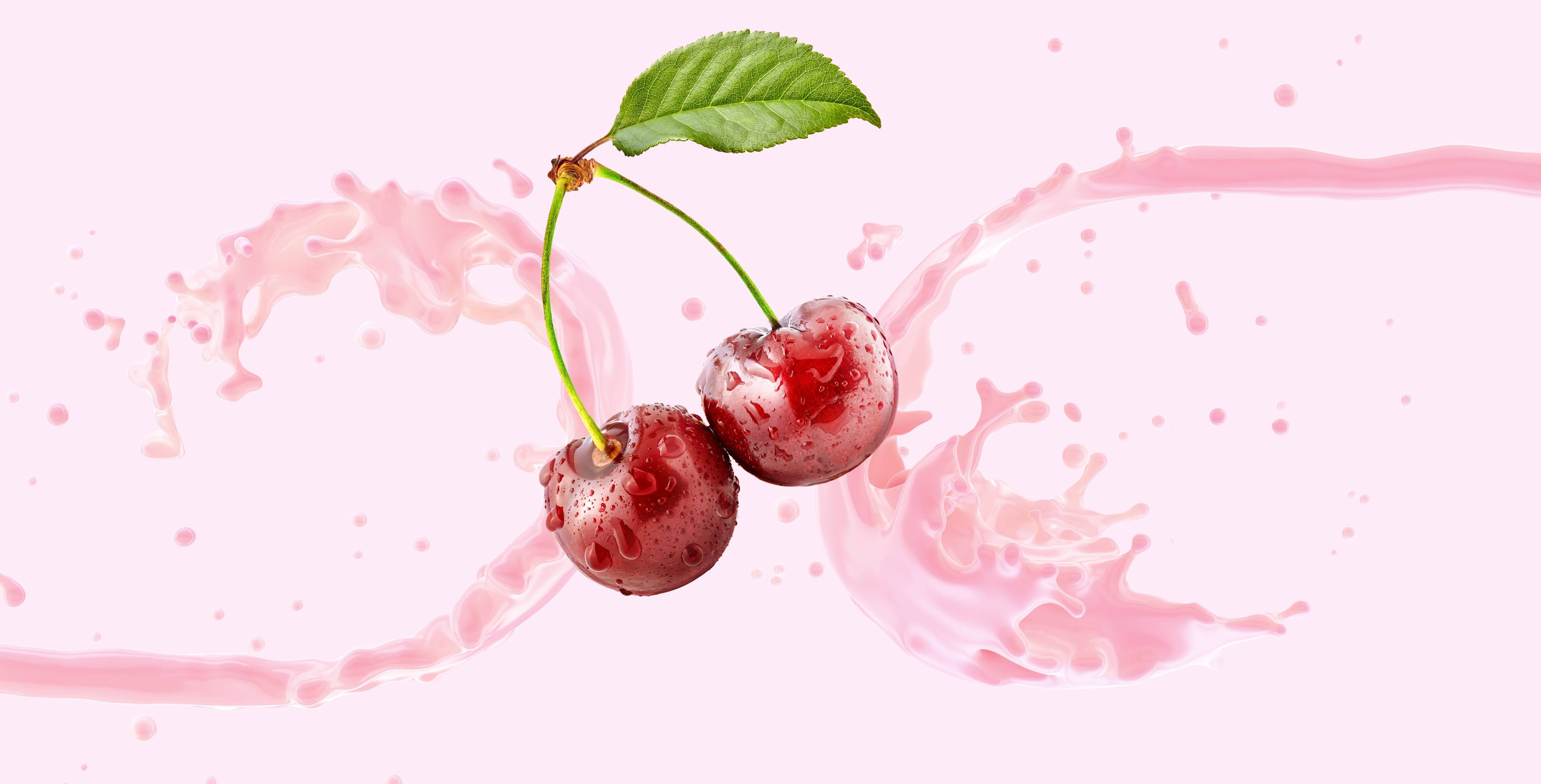 Große Wandbilder-Kirsch-Milch-Splash in Rosa