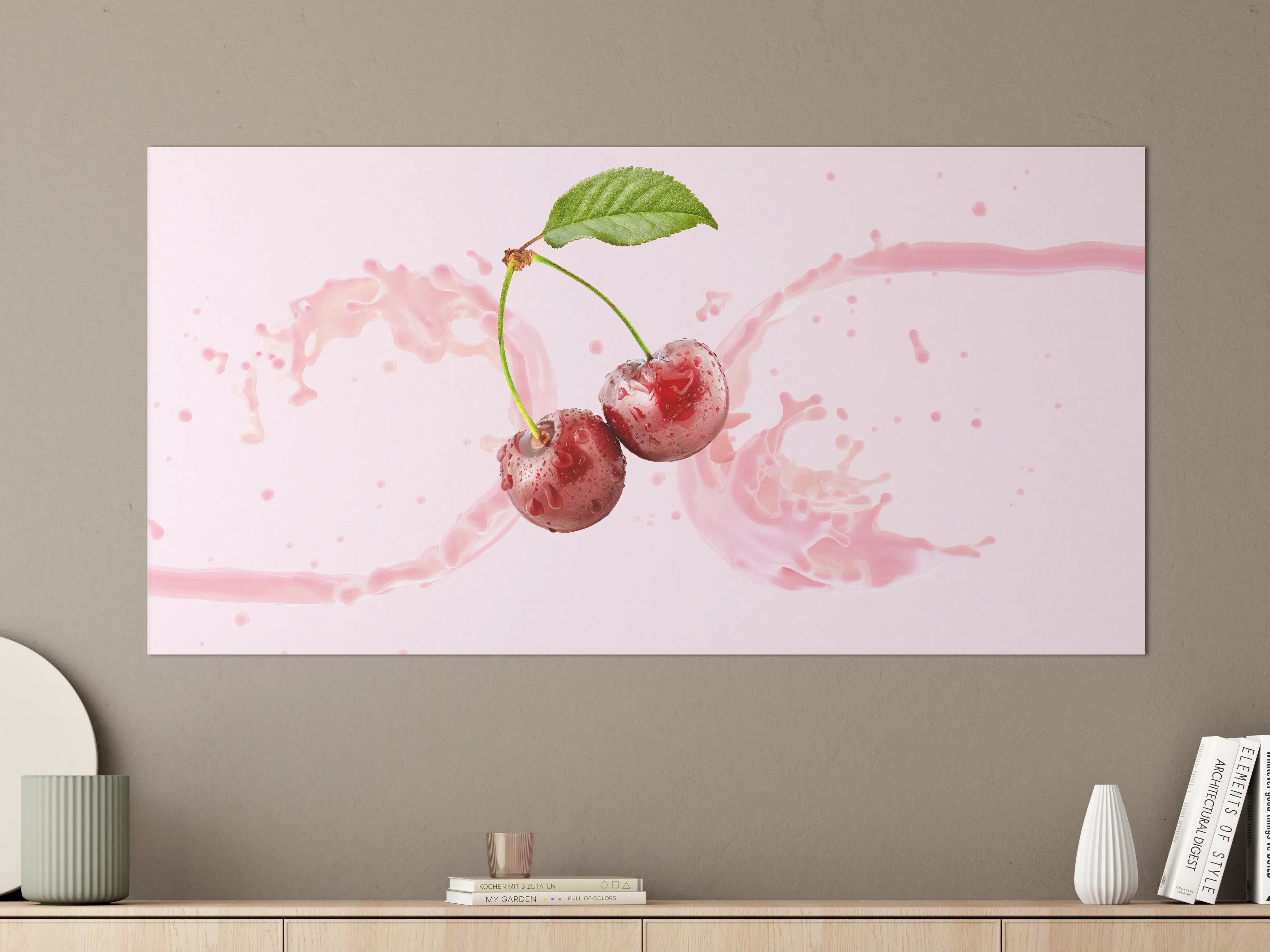 Große Wandbilder - Kirsch-Milch-Splash in Rosa