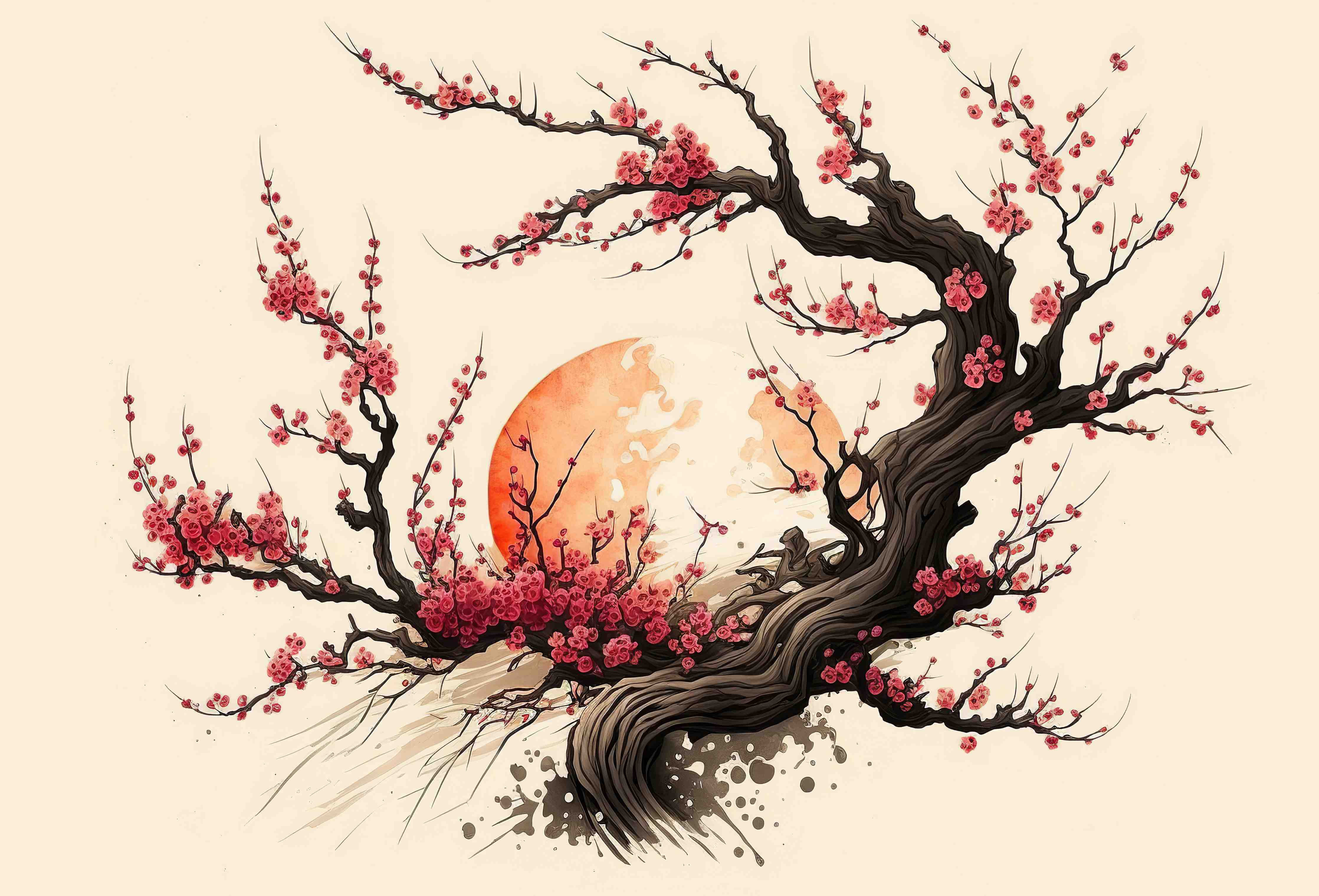Große Wandbilder-Kirschblüte Sakura Aquarell