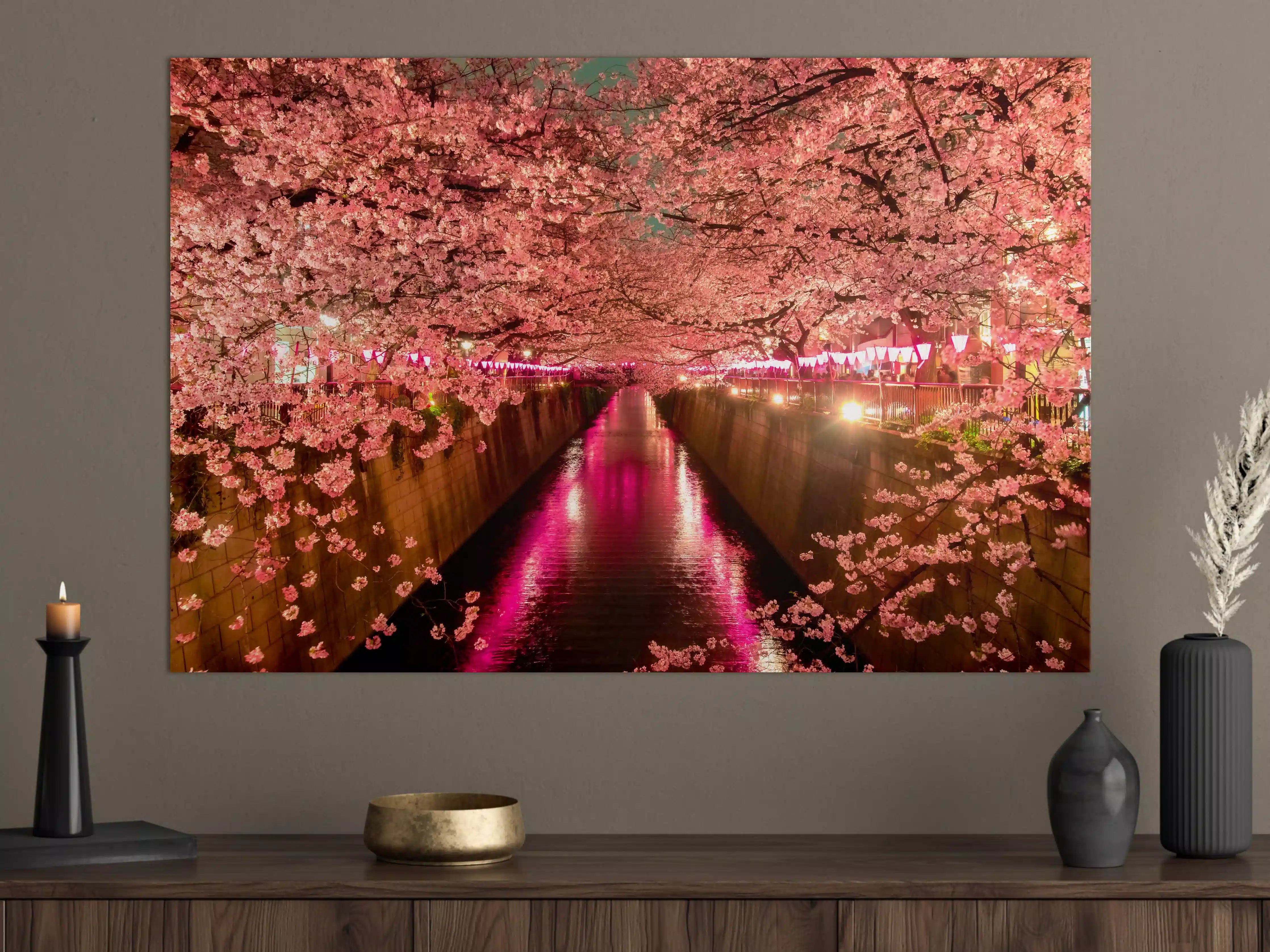 Große Wandbilder - Kirschblüten bei Nacht in Tokio