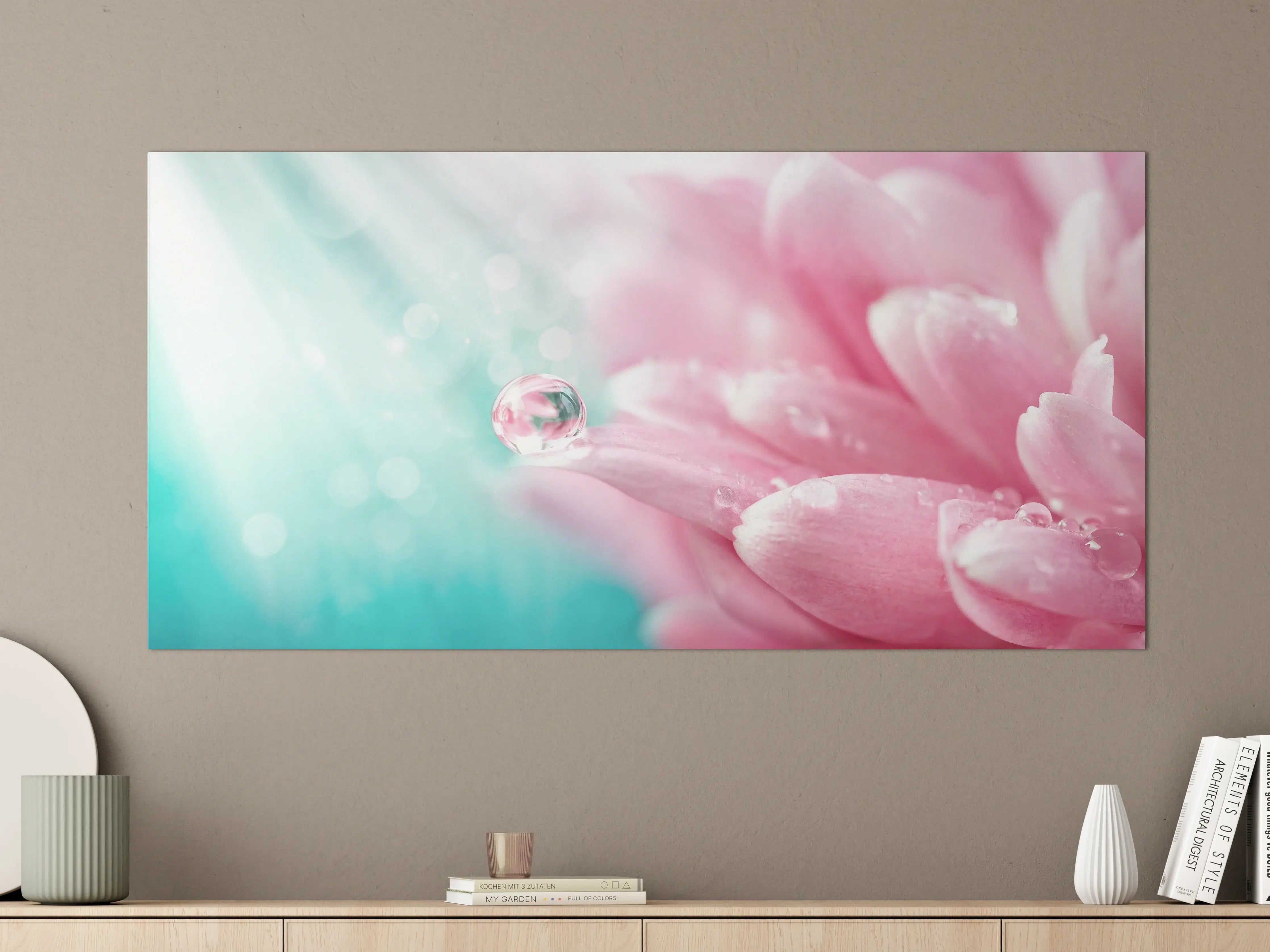 Große Wandbilder - Klarer Wassertropfen auf Chrysantheme