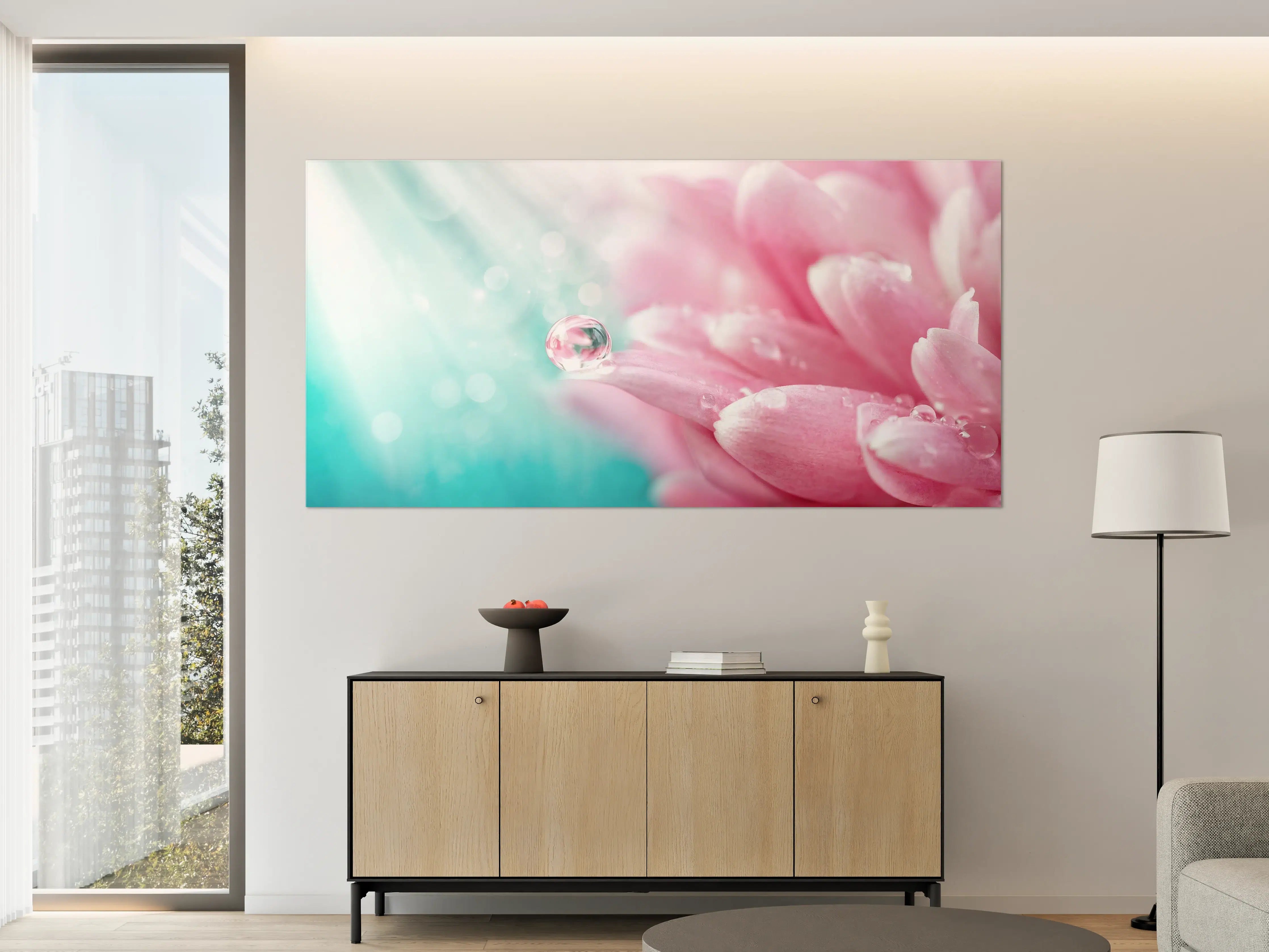 Große Wandbilder - Klarer Wassertropfen auf Chrysantheme