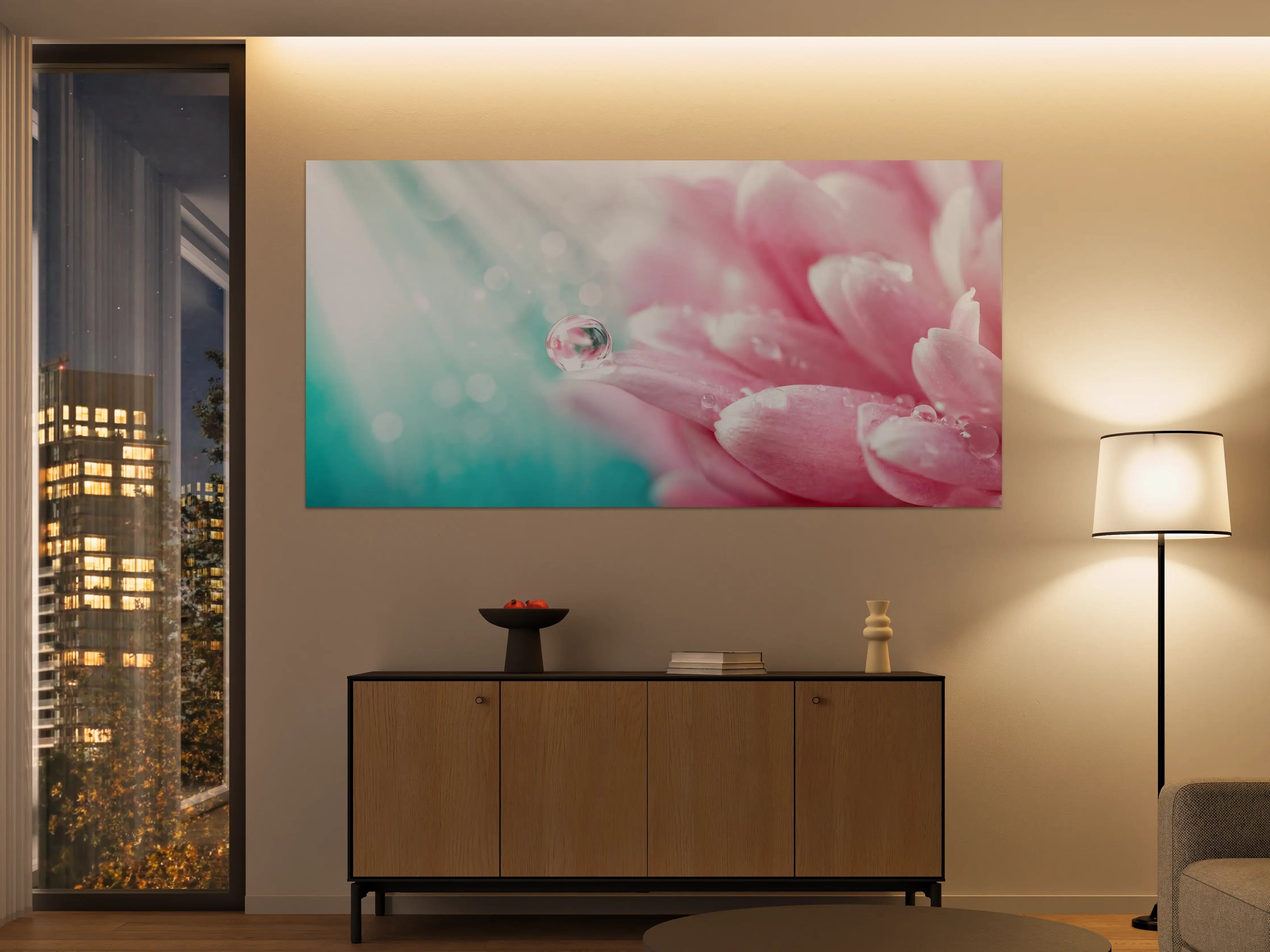 Große Wandbilder - Klarer Wassertropfen auf Chrysantheme