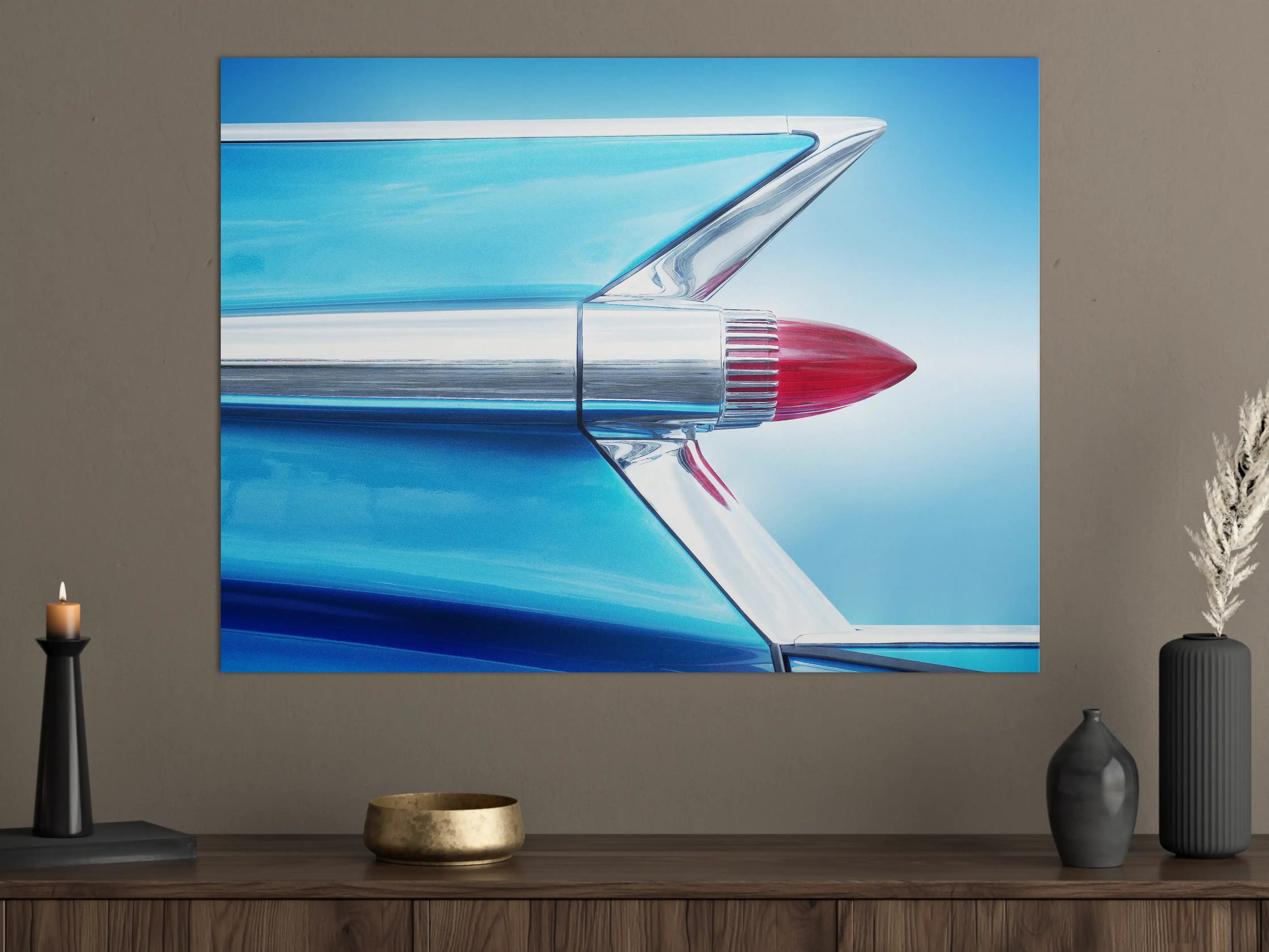 Große Wandbilder - Klassischer roter Lippenstift mit blauer Hintergrund