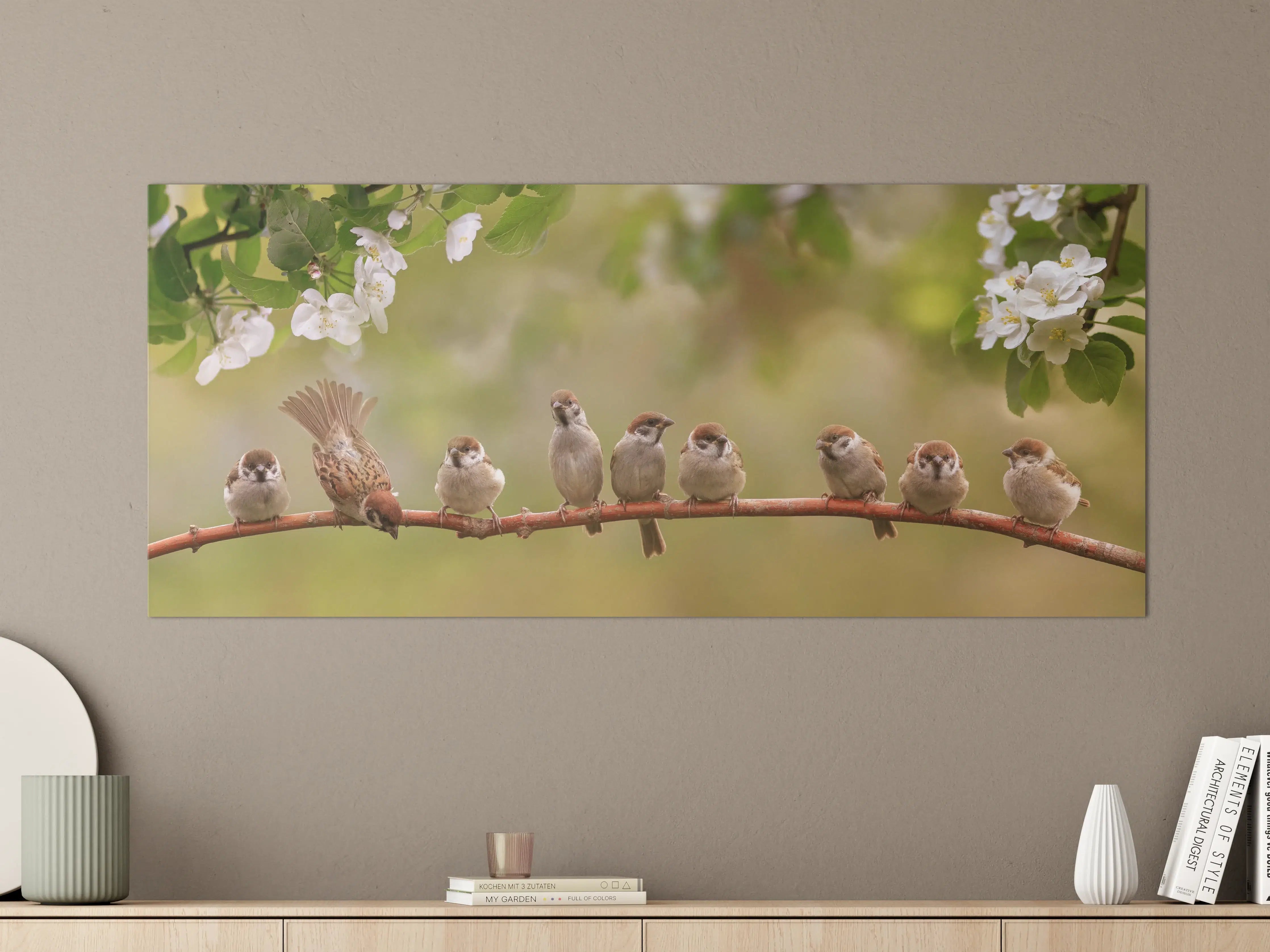 Große Wandbilder - Kleine Singvögel auf Zweig