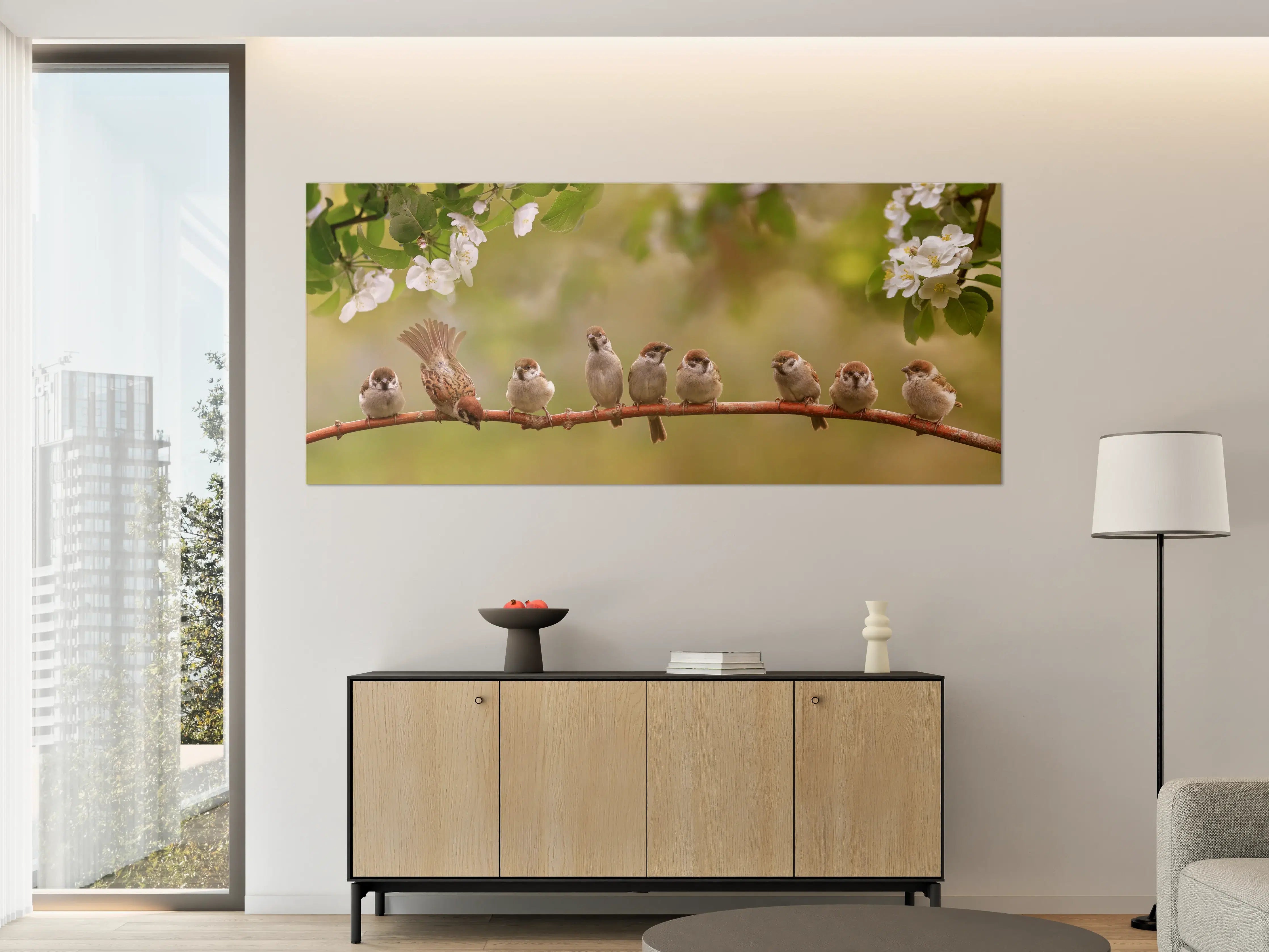 Große Wandbilder - Kleine Singvögel auf Zweig