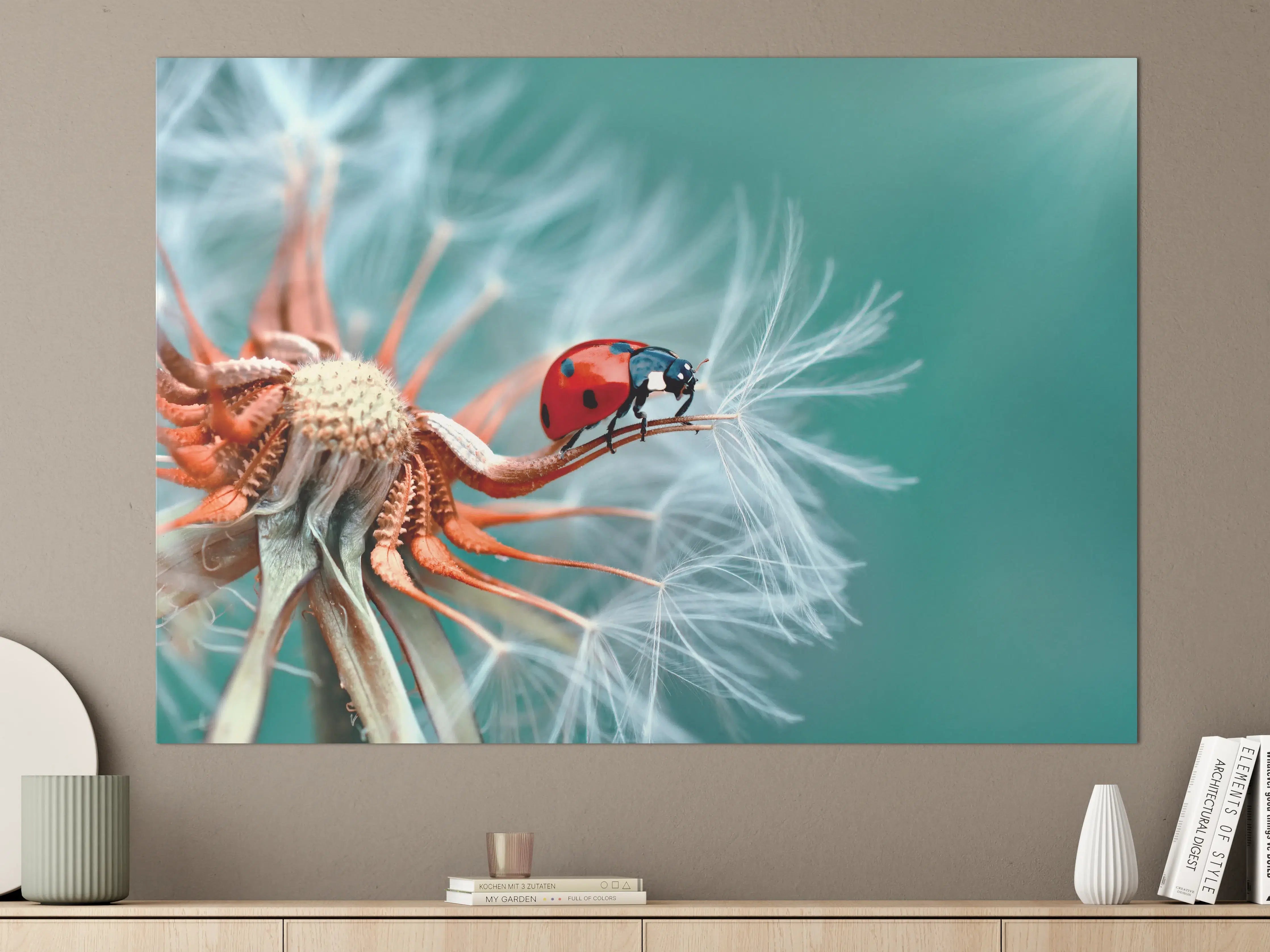 Große Wandbilder - Kleiner Marienkäfer auf einer Pusteblume