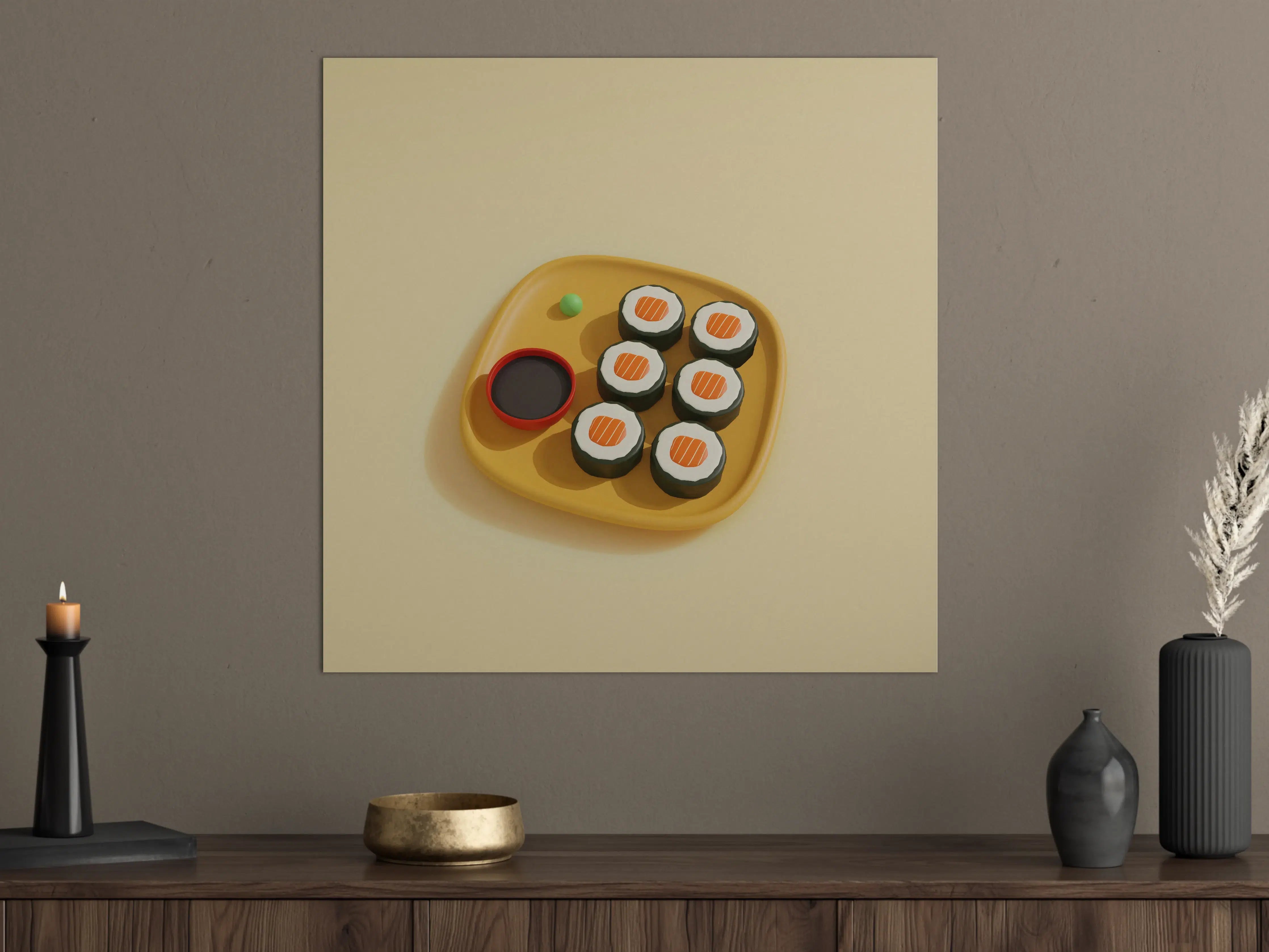 Große Wandbilder - Kleines Sushi-Set auf gelbener Platte