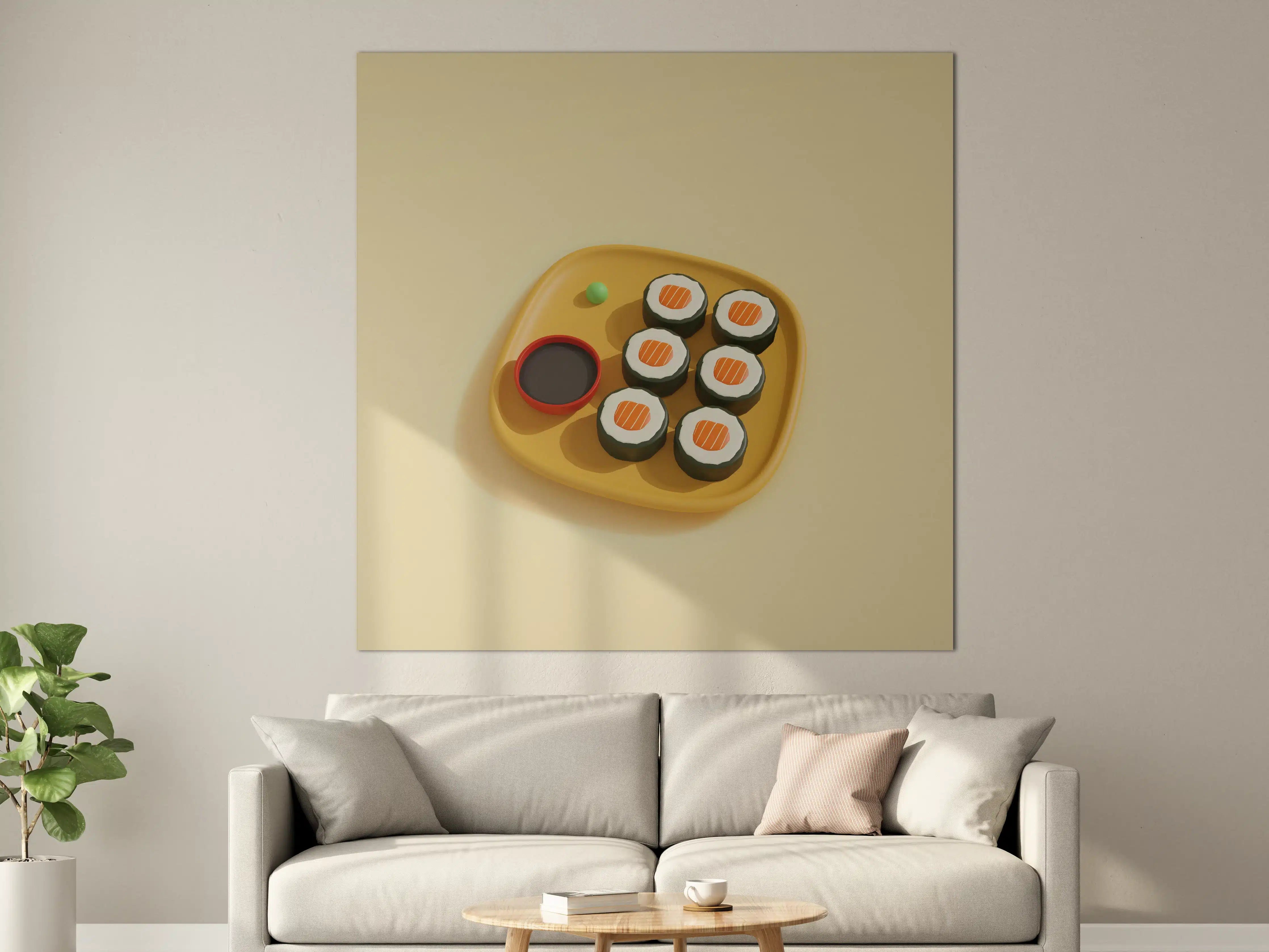 Große Wandbilder - Kleines Sushi-Set auf gelbener Platte