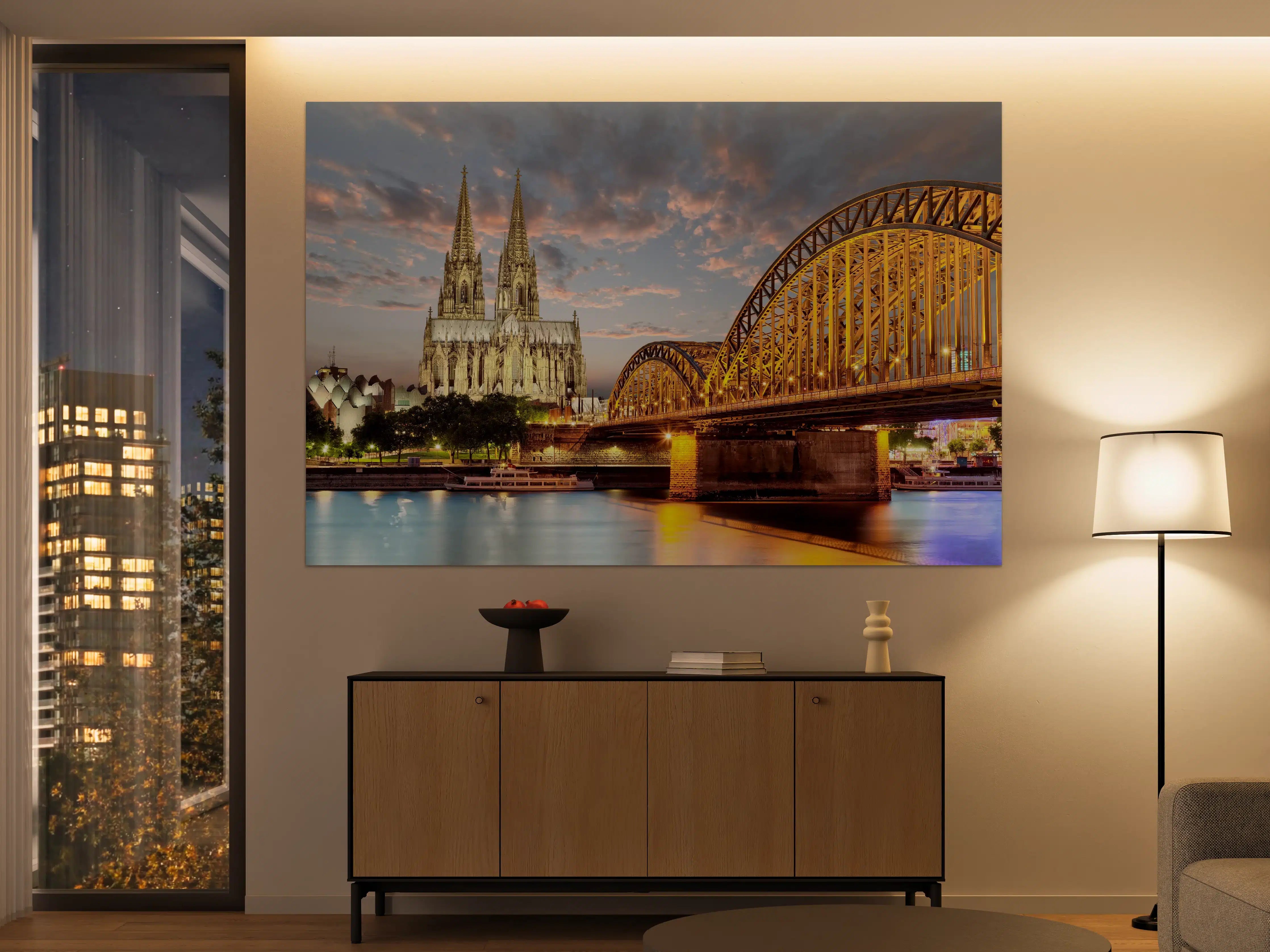 Große Wandbilder - Köln Dom am Rhein mit Brücke