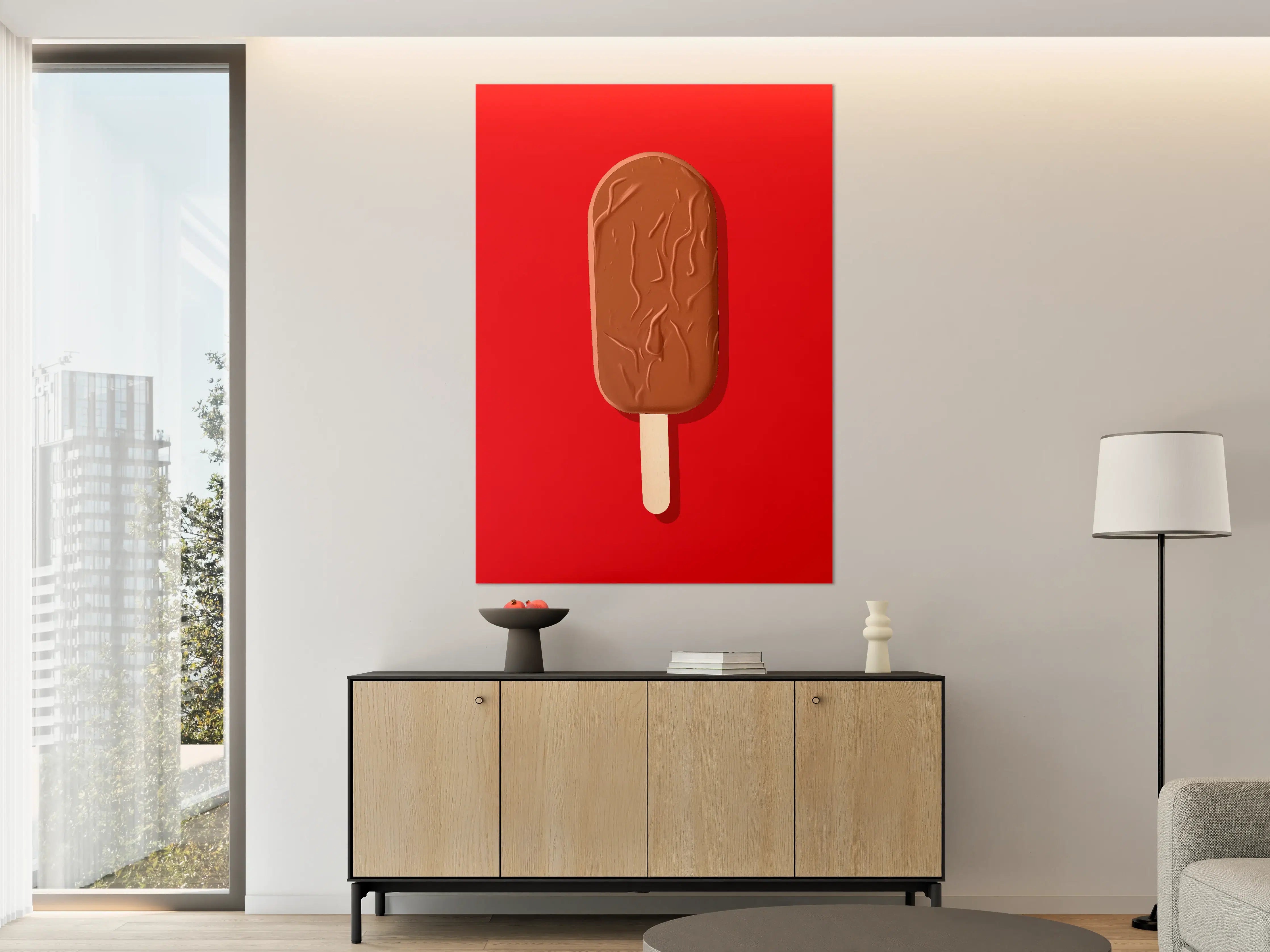 Große Wandbilder - Köstliches Schokoladen-Eis auf rotem Hintergrund