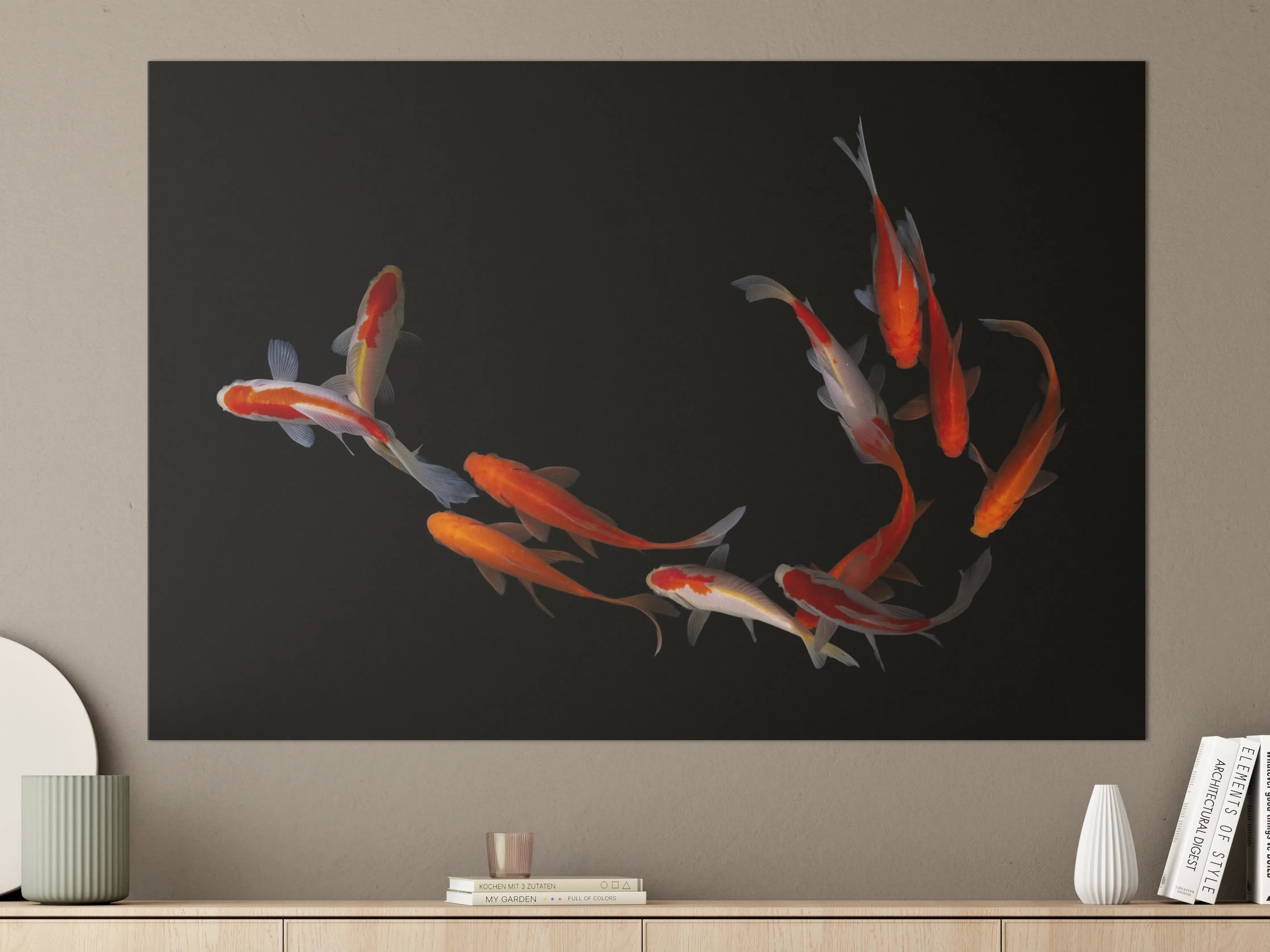 Große Wandbilder - Koi Fische auf schwarzem Hintergrund