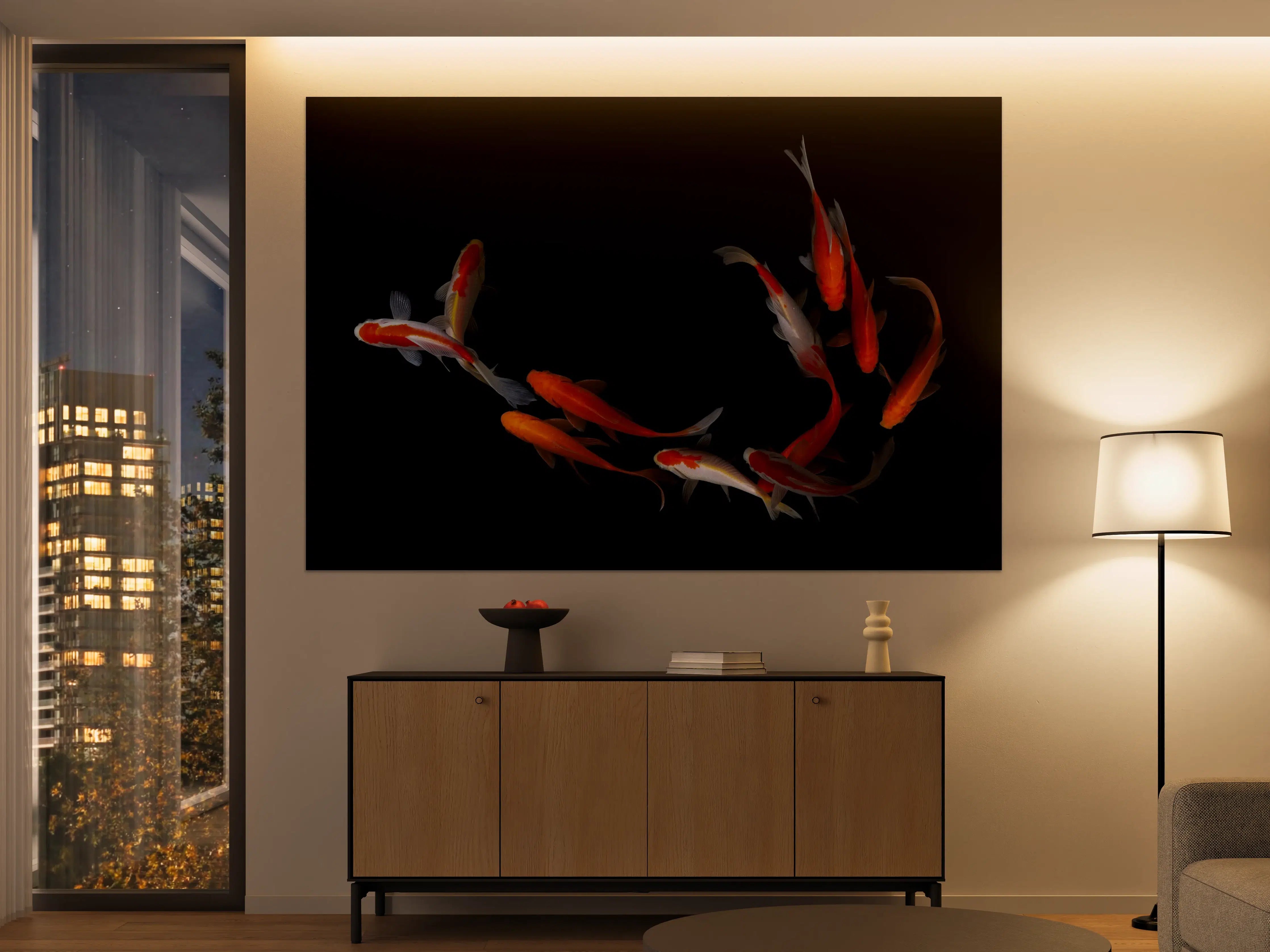 Große Wandbilder - Koi Fische auf schwarzem Hintergrund