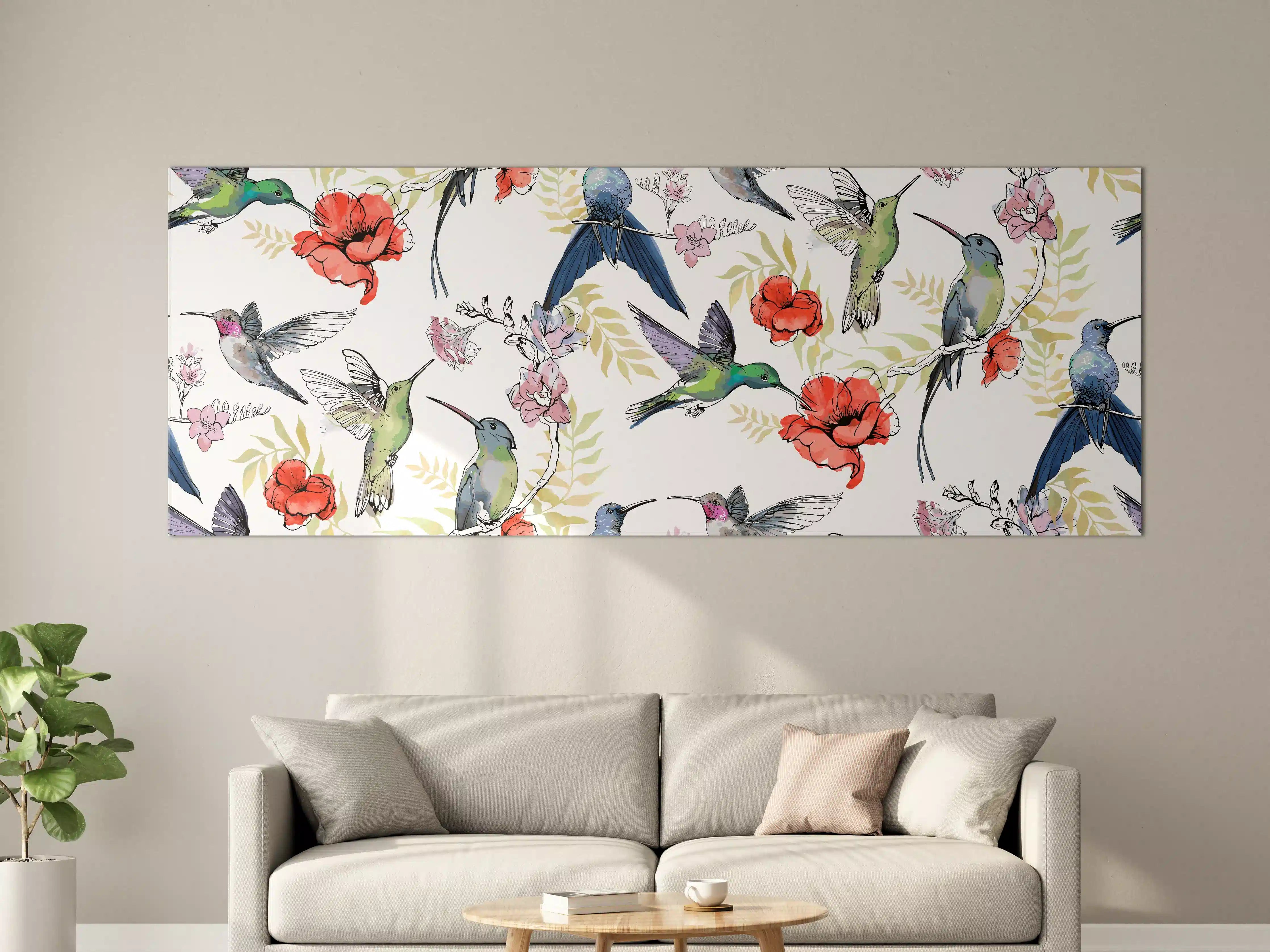 Große Wandbilder - Kolibri Blumenmuster Design
