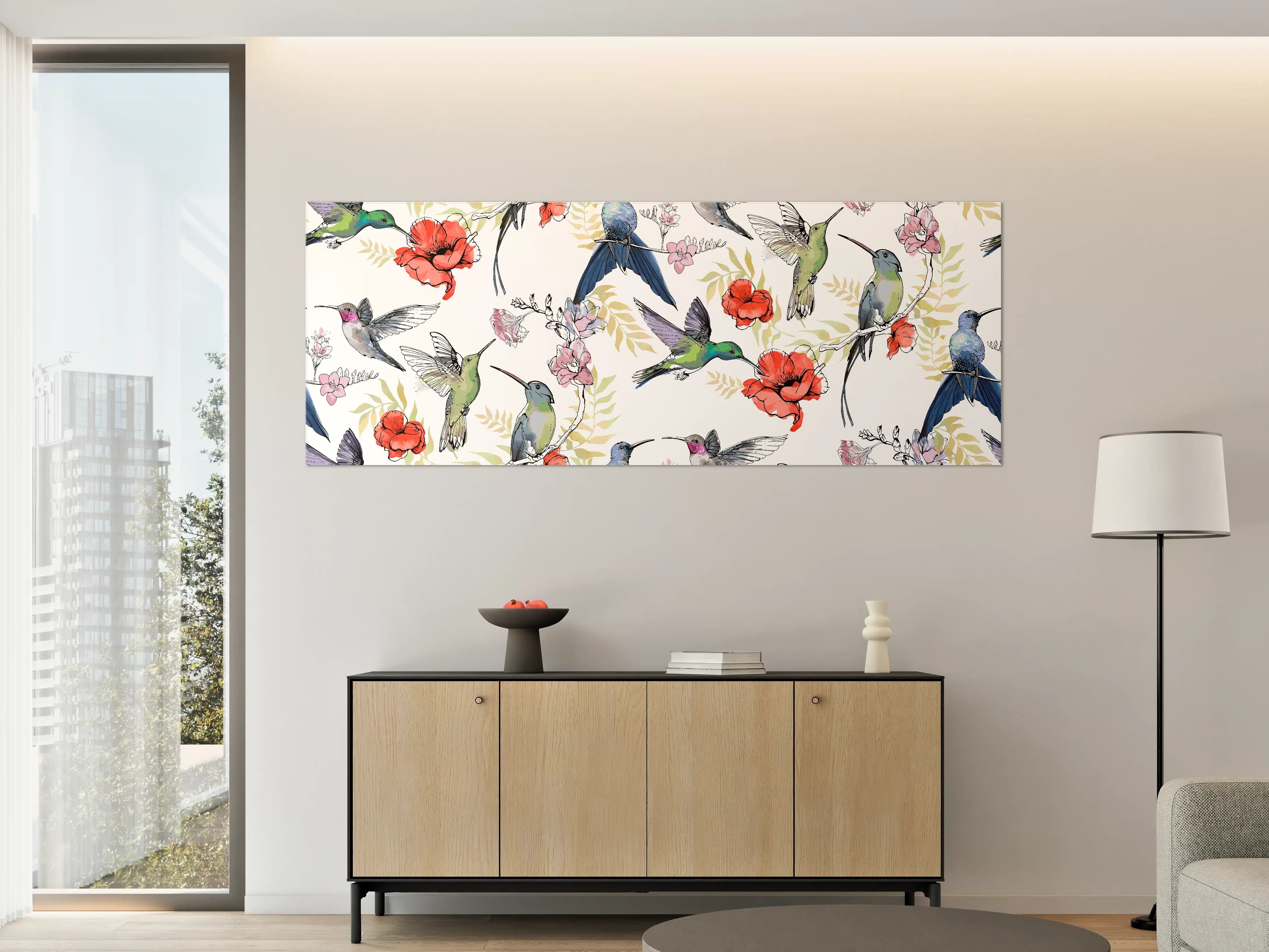 Große Wandbilder - Kolibri Blumenmuster Design