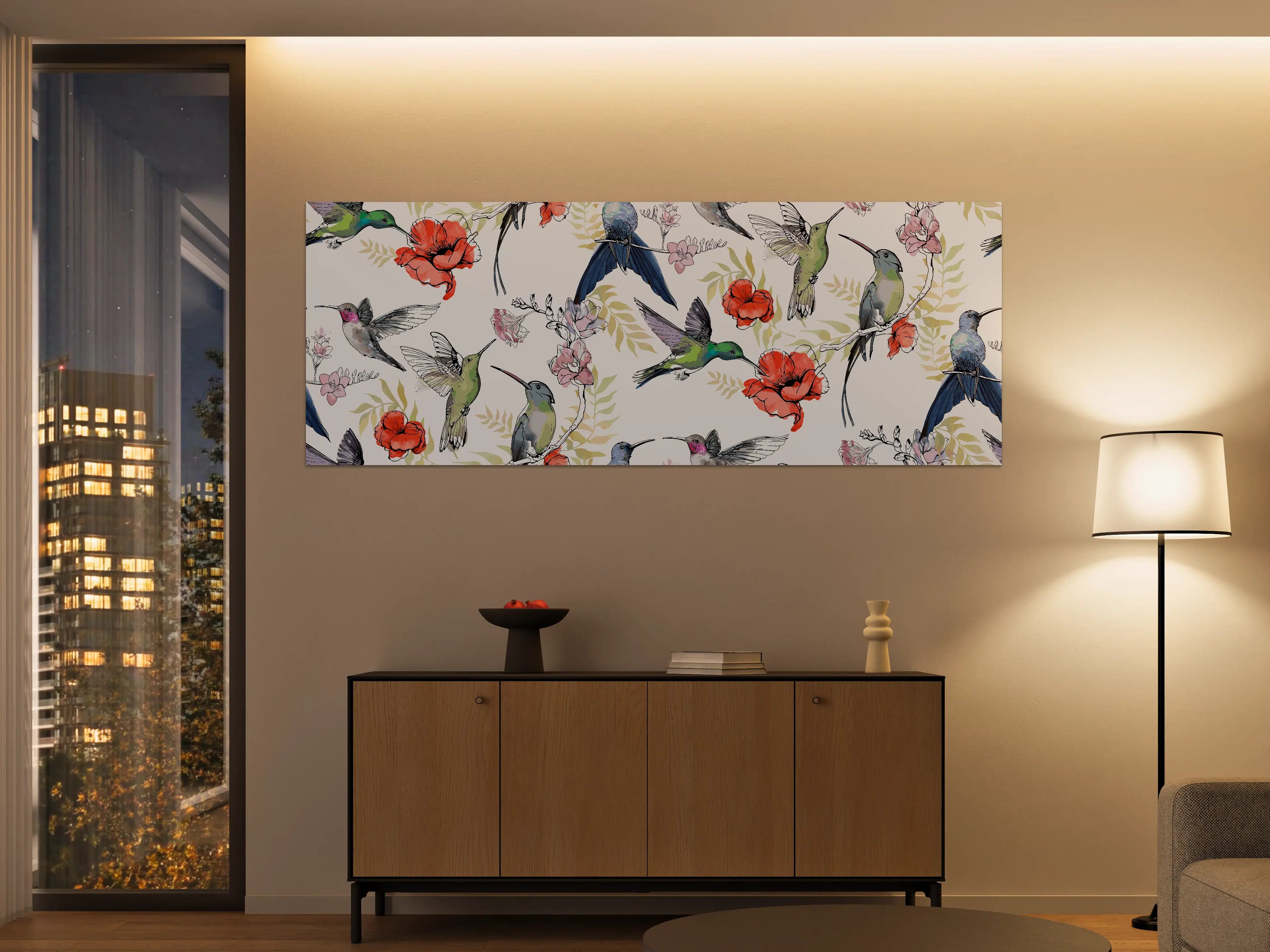 Große Wandbilder - Kolibri Blumenmuster Design