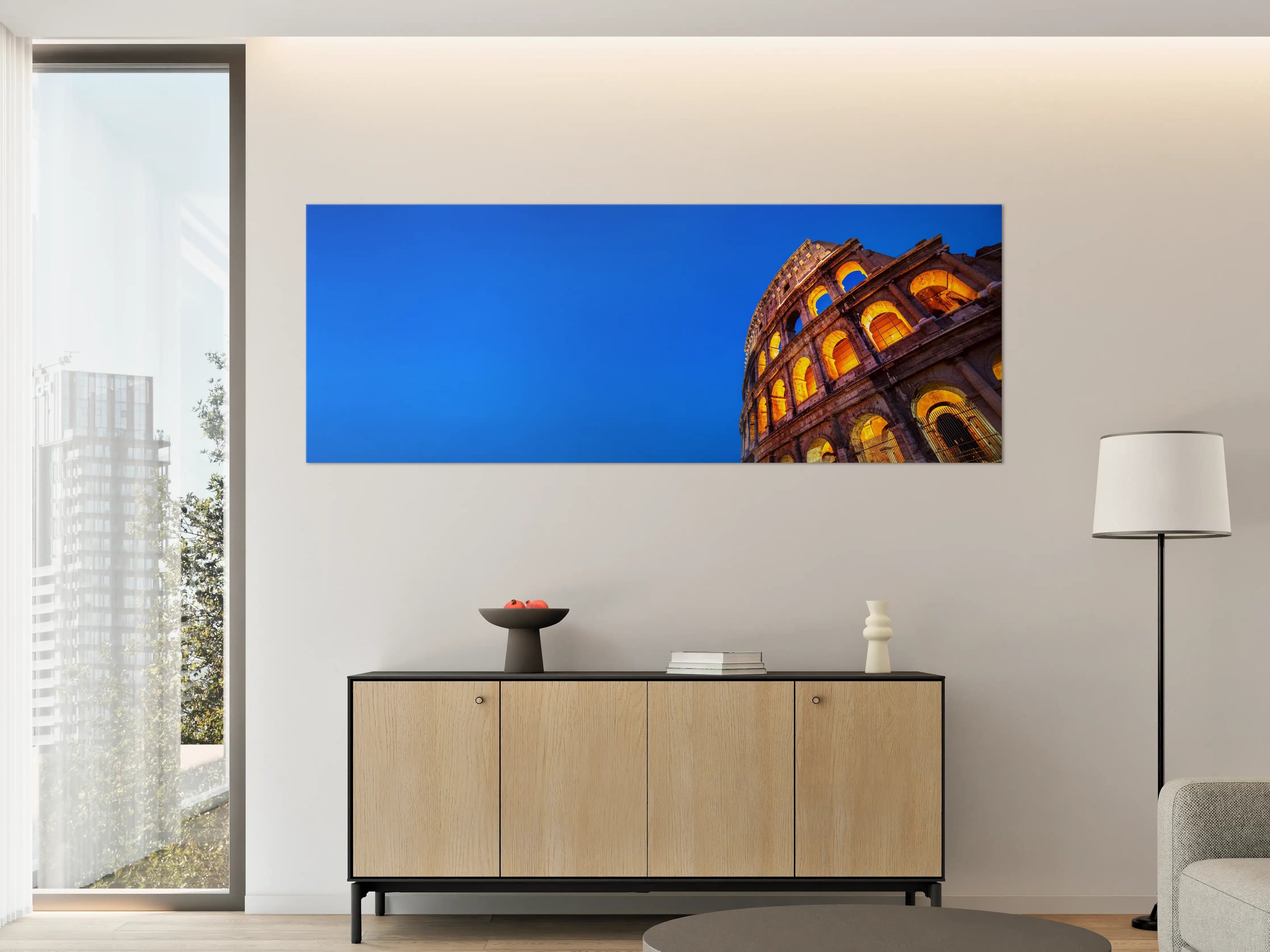 Große Wandbilder - Kolosseum bei Nacht Blau-Orange
