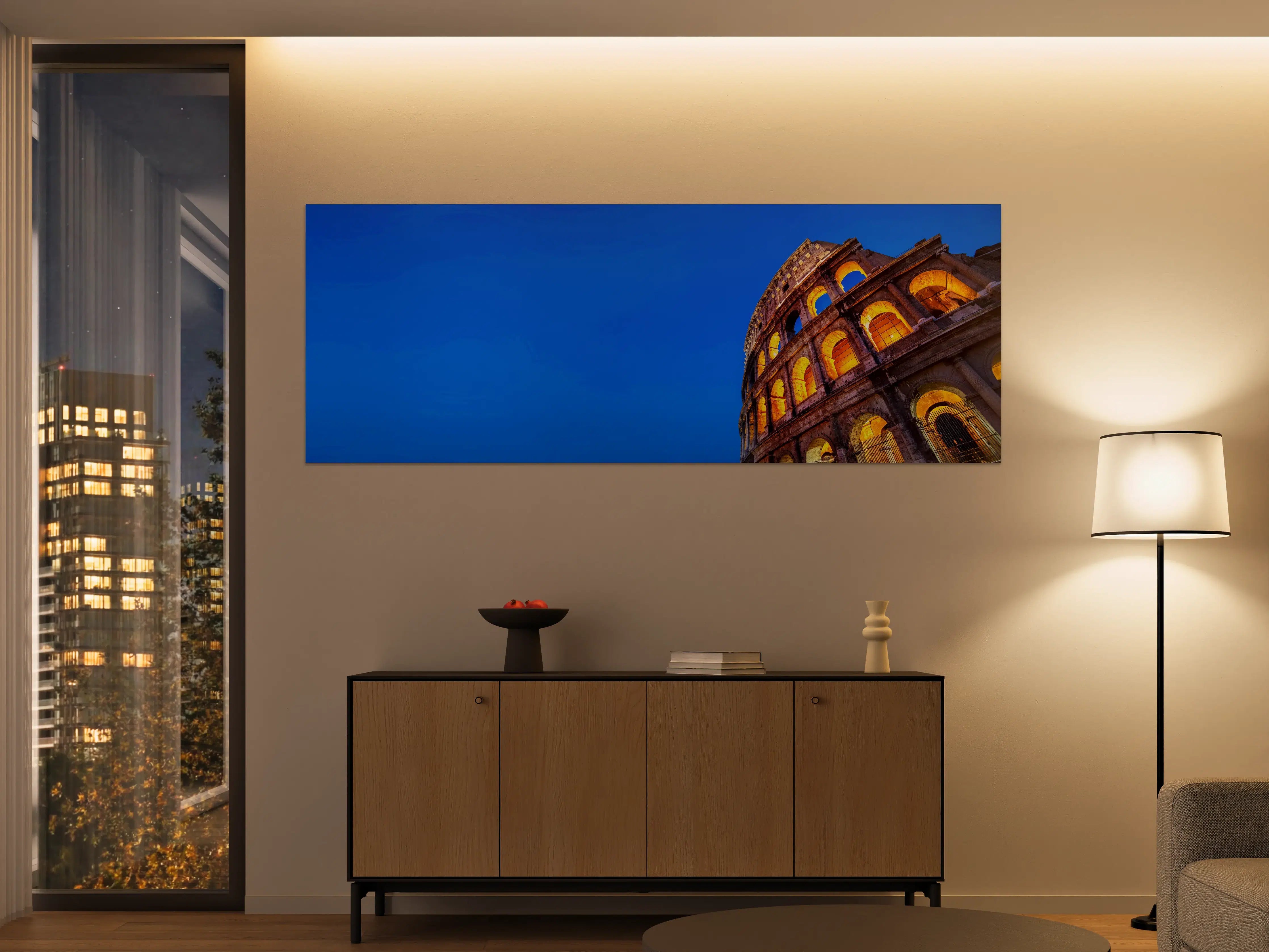 Große Wandbilder - Kolosseum bei Nacht Blau-Orange