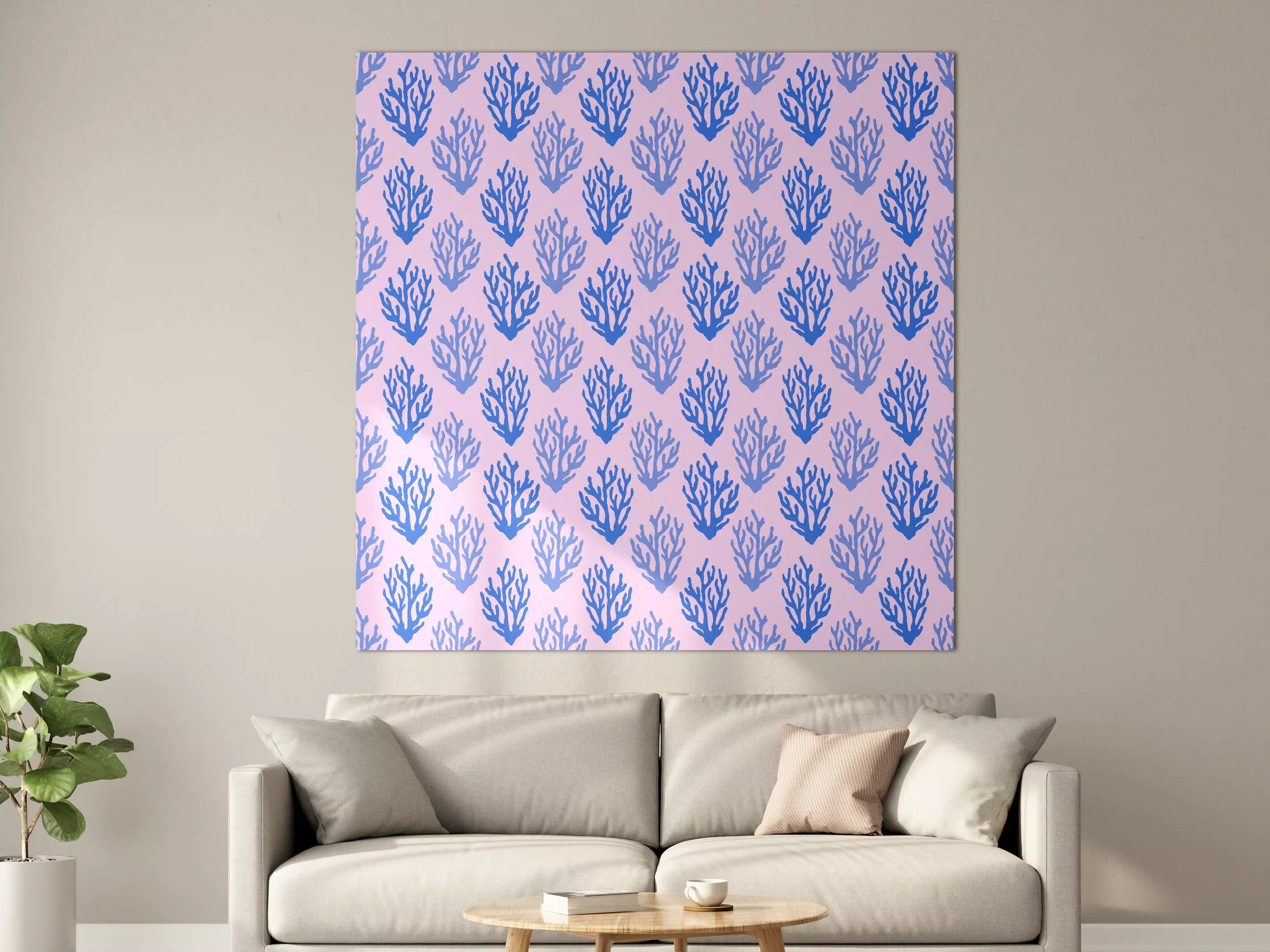 Große Wandbilder - Korallenmuster Blau-Rosa