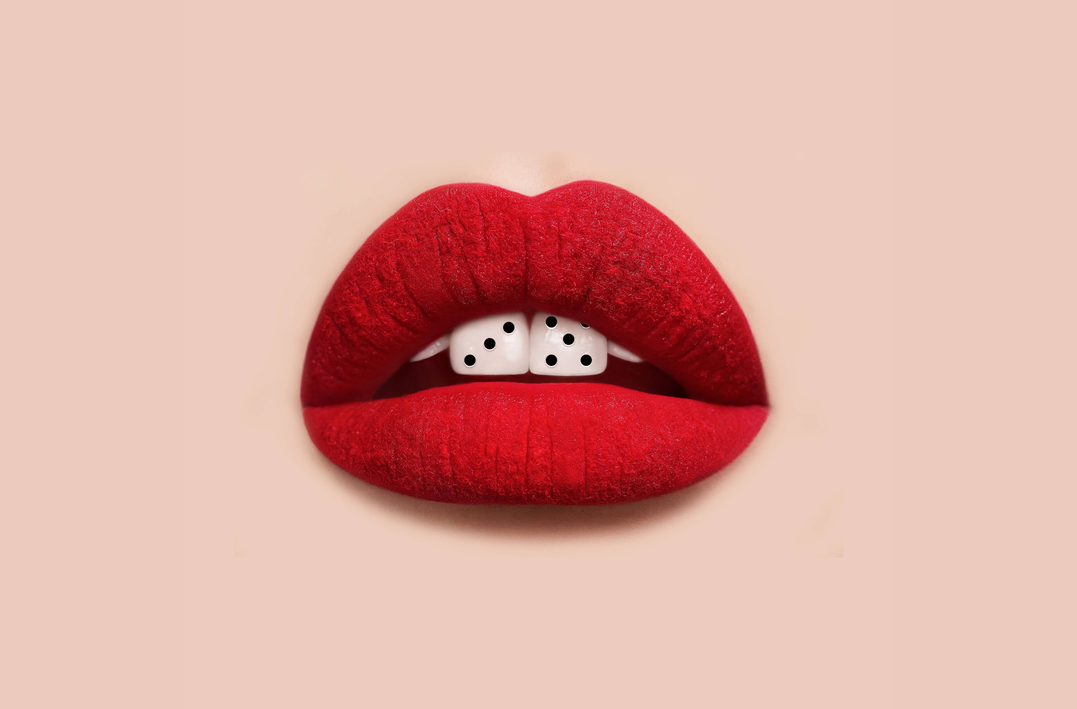 Große Wandbilder-Künstlerisch gestaltete Lippen mit Würfel-Design