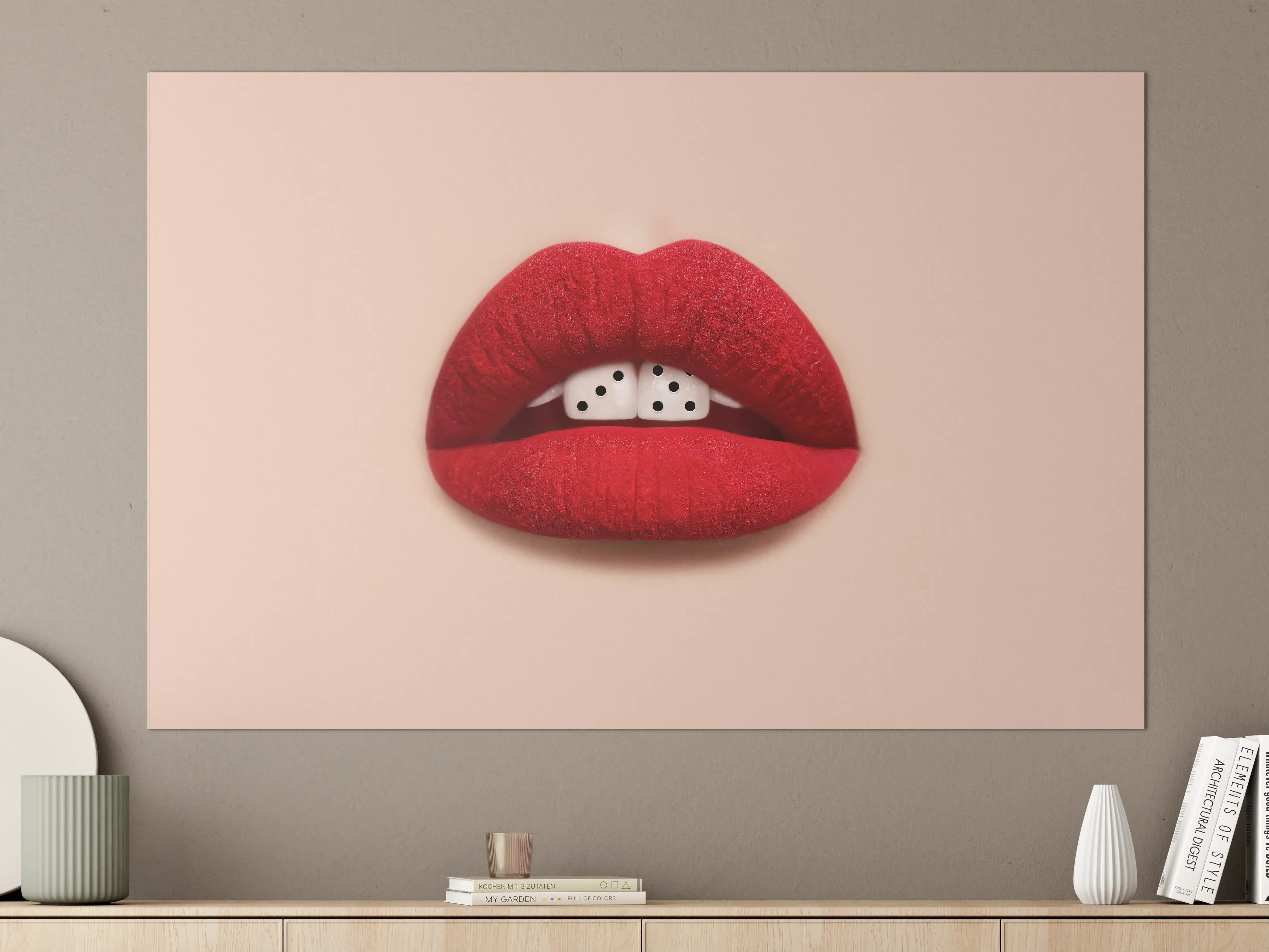 Große Wandbilder - Künstlerisch gestaltete Lippen mit Würfel-Design