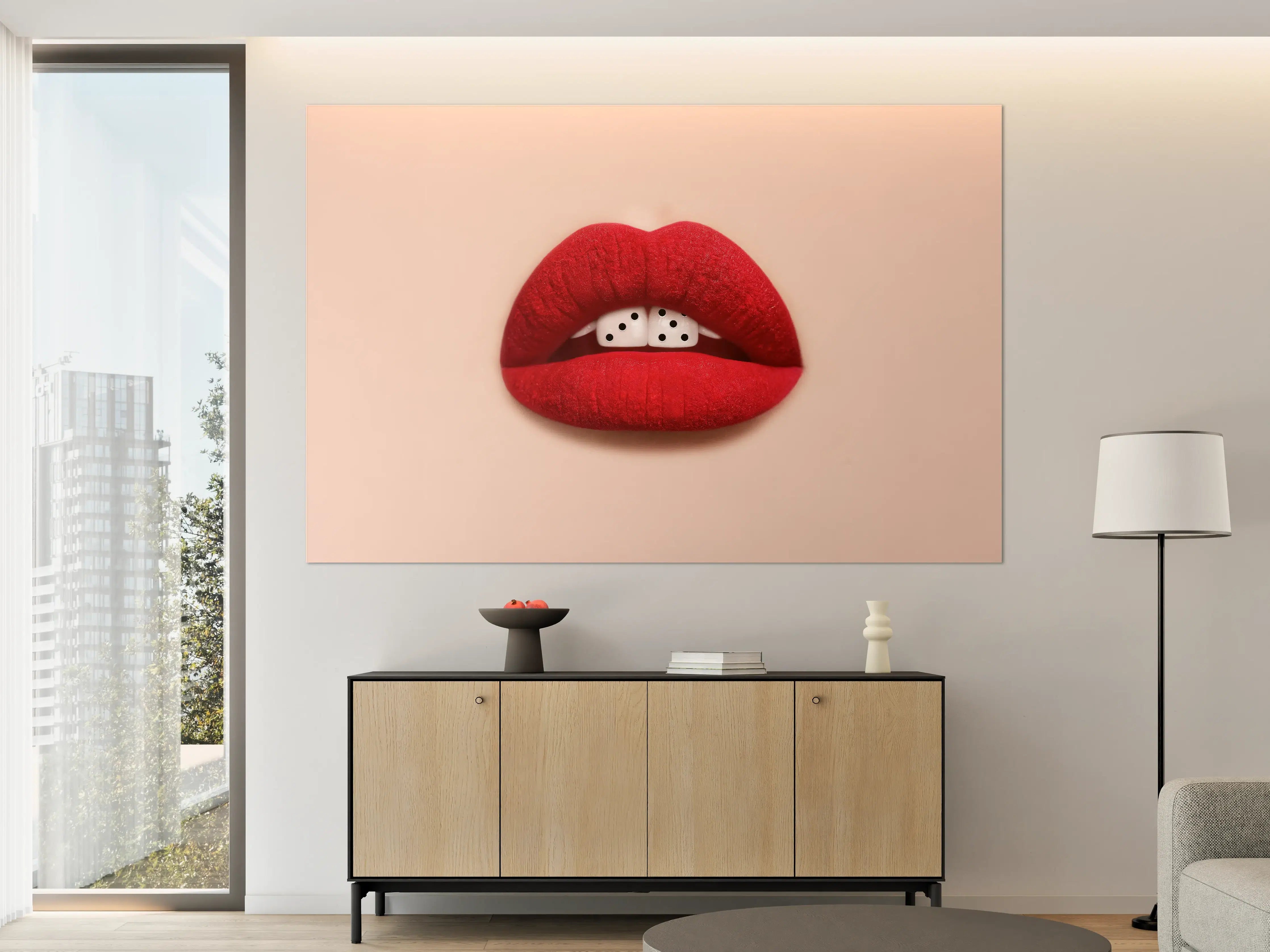 Große Wandbilder - Künstlerisch gestaltete Lippen mit Würfel-Design