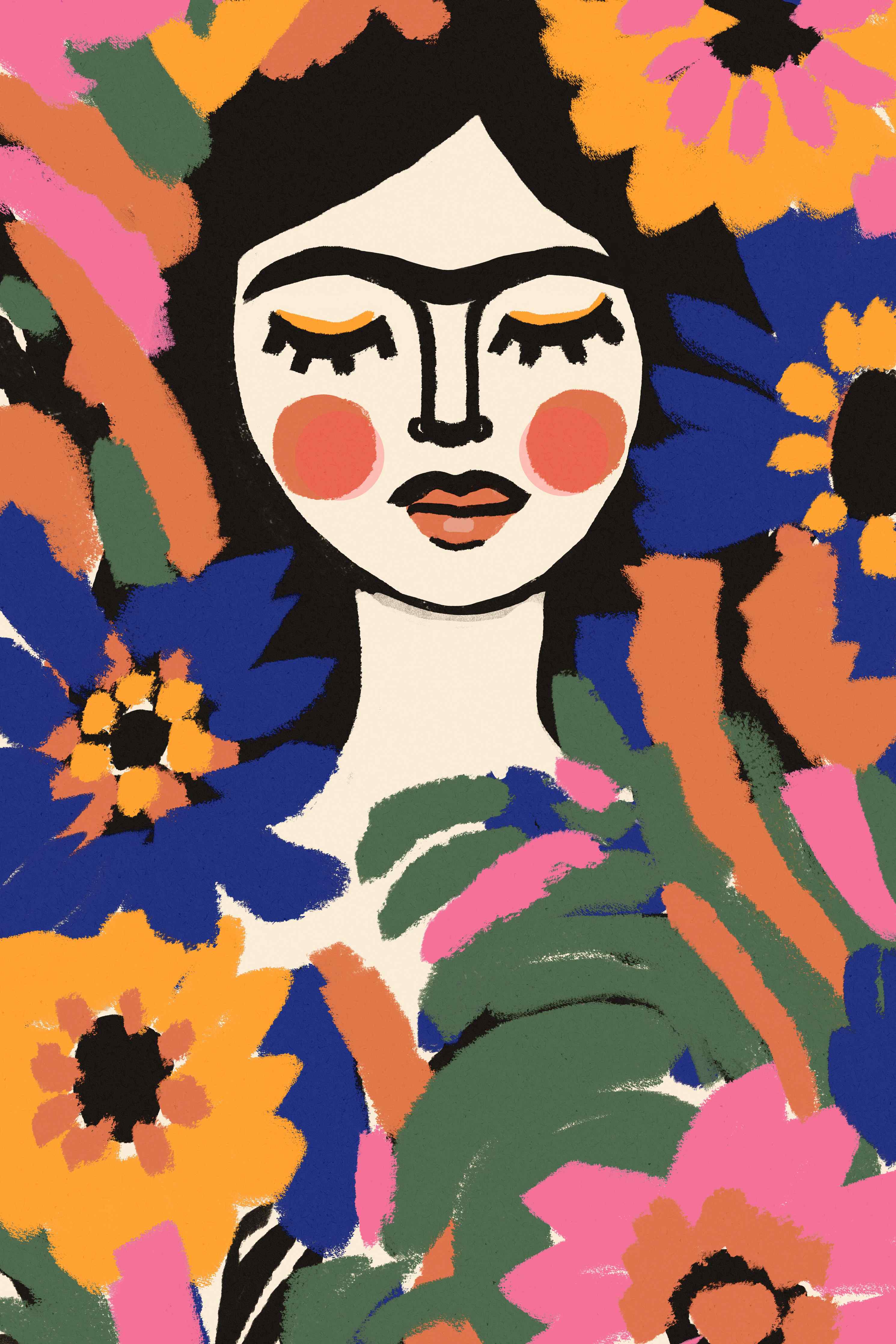 Große Wandbilder-Künstlerische Frauenportrait mit bunten Blumen
