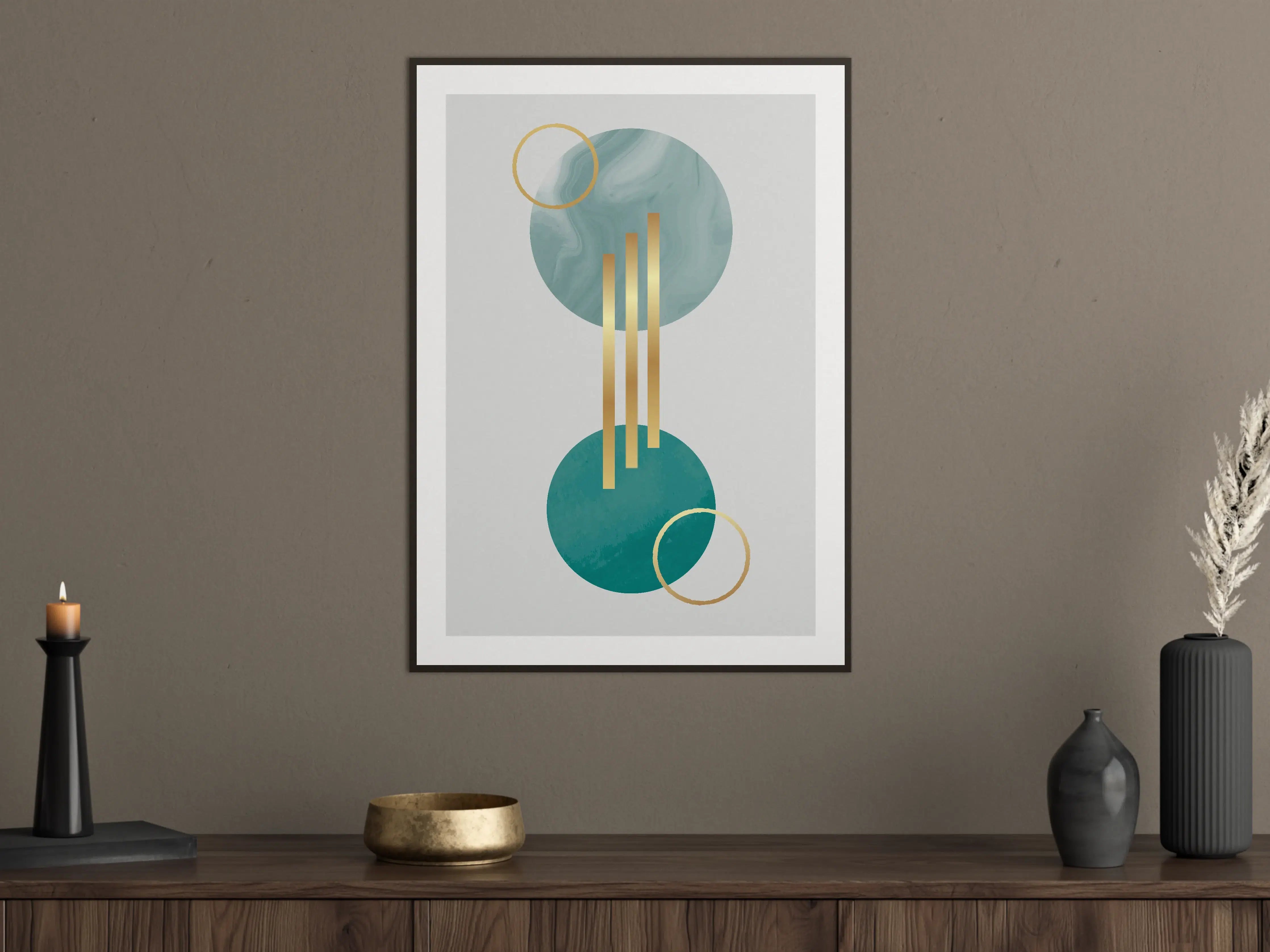 Große Wandbilder - Künstlerische Geometrie in Blau und Gold