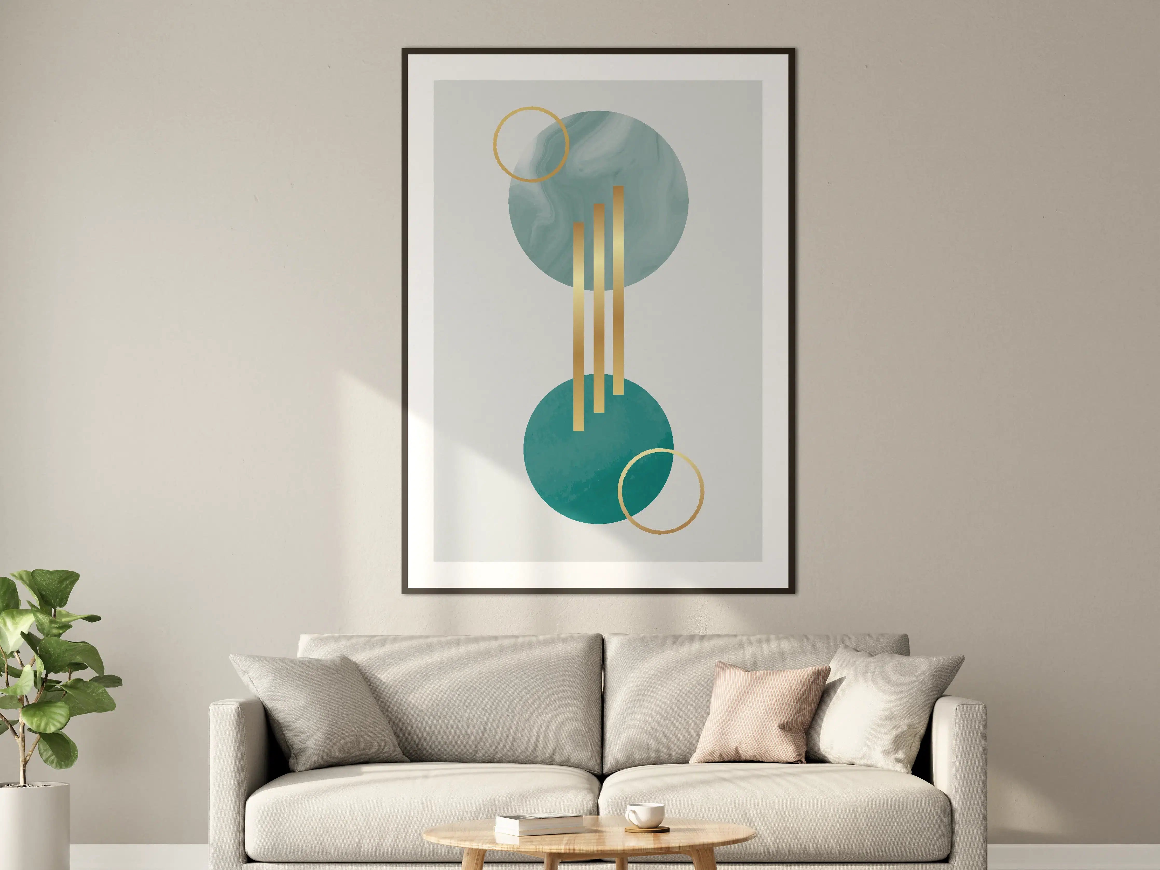 Große Wandbilder - Künstlerische Geometrie in Blau und Gold